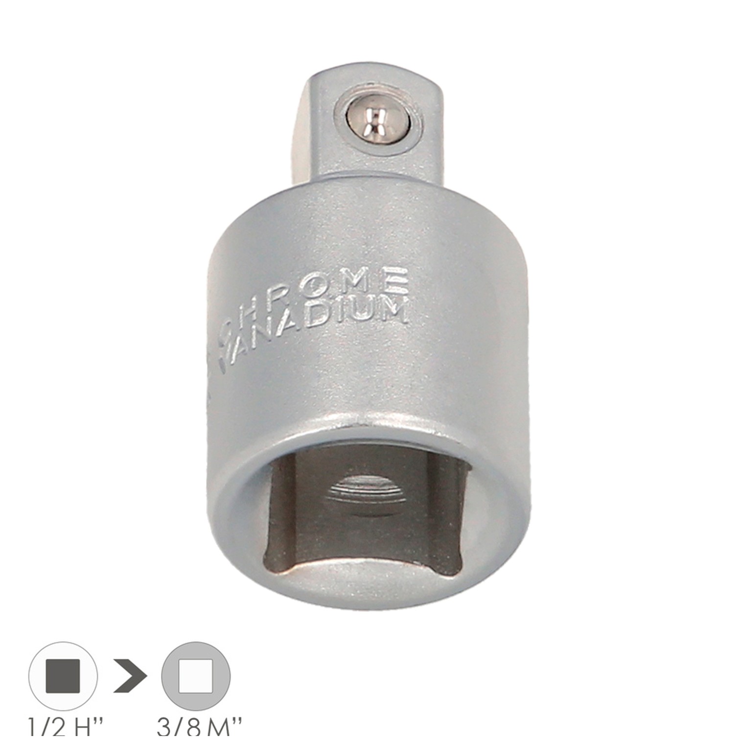 Adaptador Reductor 1/2" Hembra A 3/8" Macho Acero Cromo Vanadio, Aristas Redondas, Reductor Carraca,