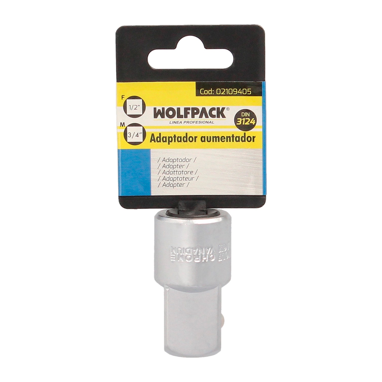 Adaptador Aumentador 1/2" Hembra A 3/4" Macho Acero Cromo Vanadio, Aristas Redondas, Reductor Carraca,