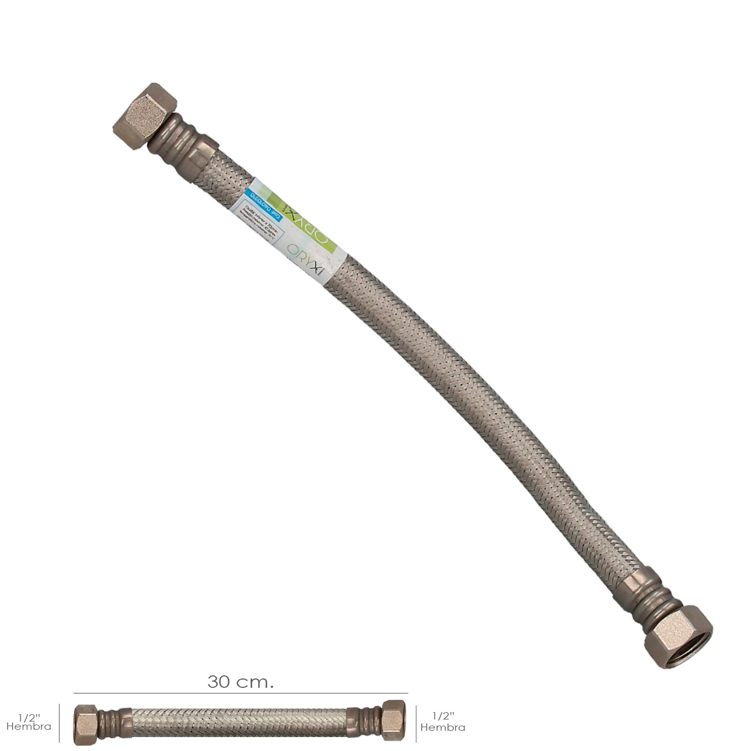 Latiguillo Flexible Reforzado Acero Inoxidable Termo Hembra 1/2" - Hembra 1/2" Longitud 300 mm