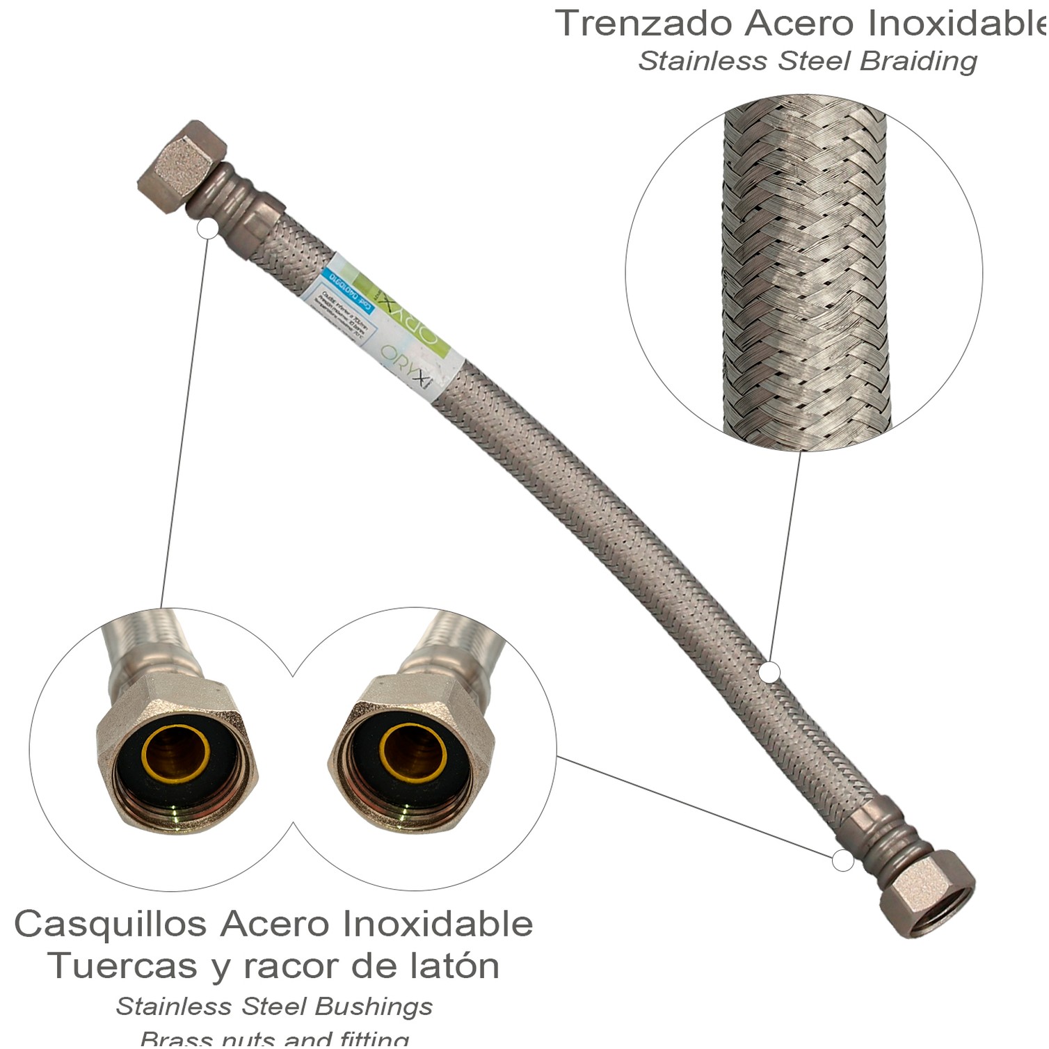 Latiguillo Flexible Reforzado Acero Inoxidable Termo Hembra 1/2" - Hembra 1/2" Longitud 300 mm