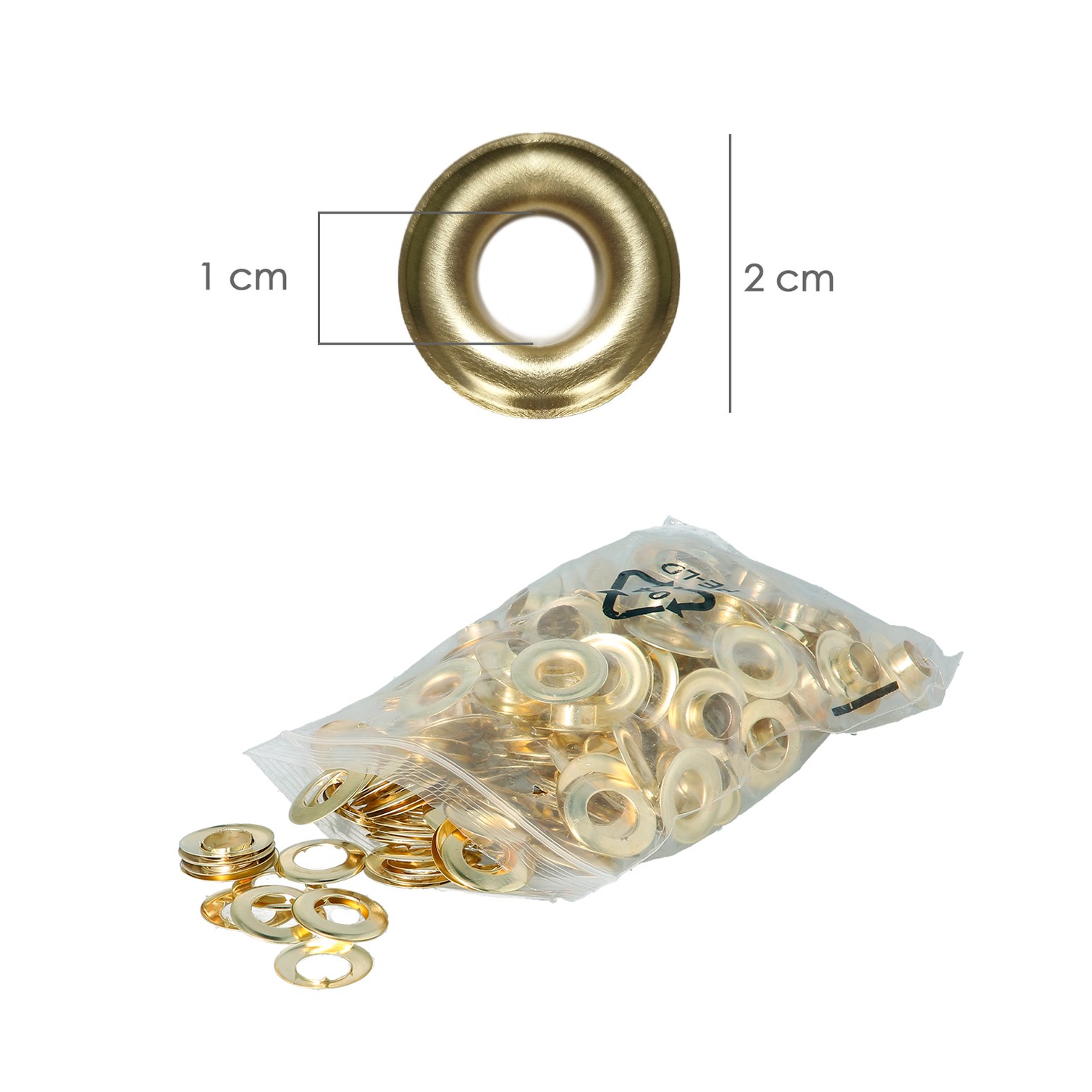 Ojetes / Ojales Metalicos Grandes Para Lona Ø Interior 10 mm. (Bolsa 100 Unidades)