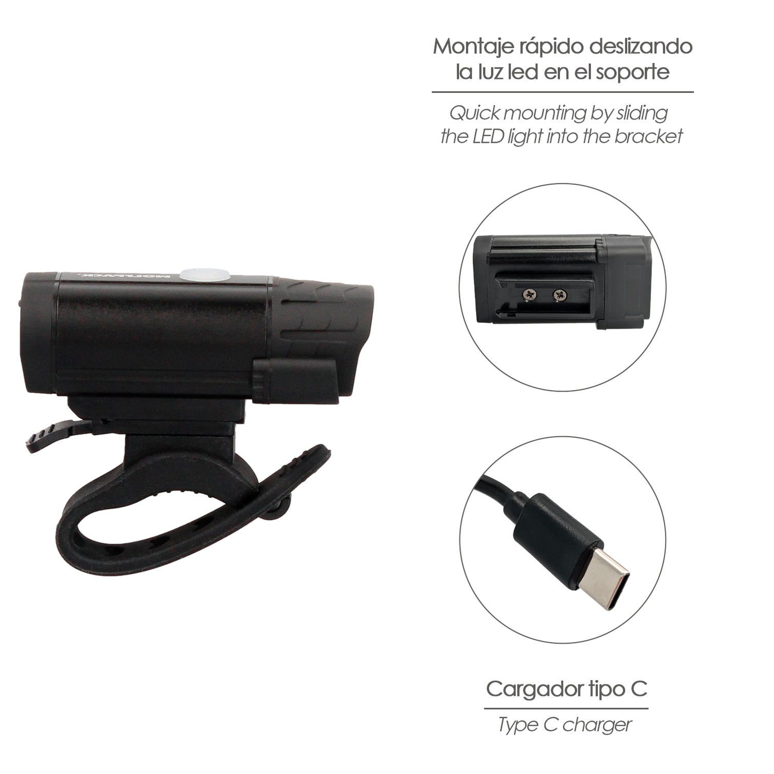 Luz Led Frontal Para Bicicleta / Patinete 400 Lumenes (5 Modos) Bateria Recargable USB