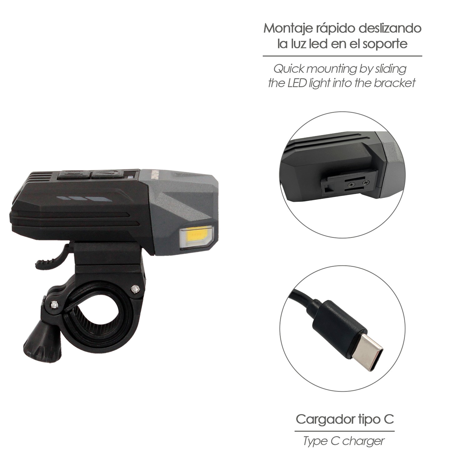 Luz Led Frontal Para Bicicleta / Patinete 800 Lumenes (7 Modos) Bateria Recargable USB
