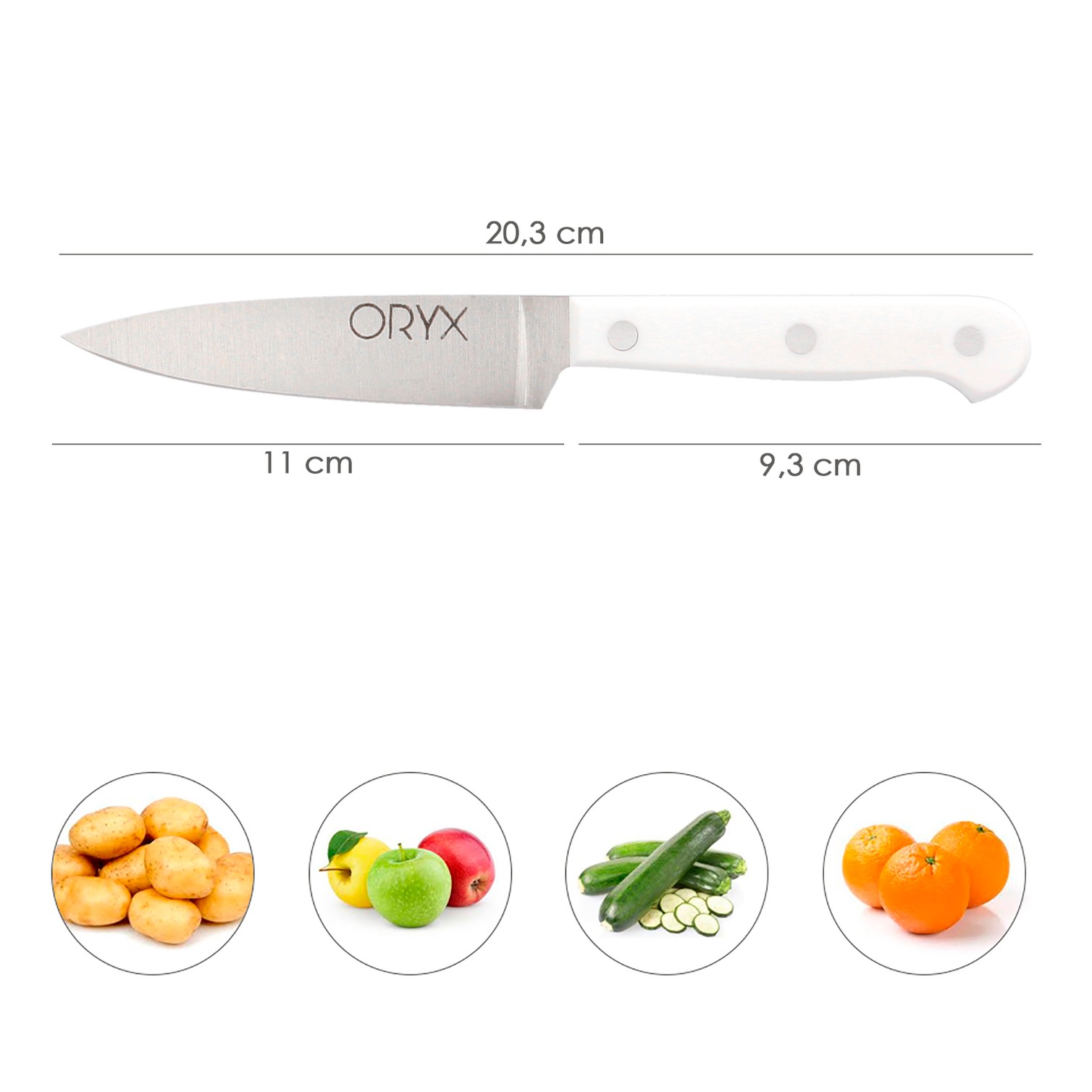 Cuchillo Husky Pelador 11 cm. Hoja Acero Inoxidable, Cuchillo Verduras, Cuchillo Cortar Verduras Mango Ergonomico Blanco