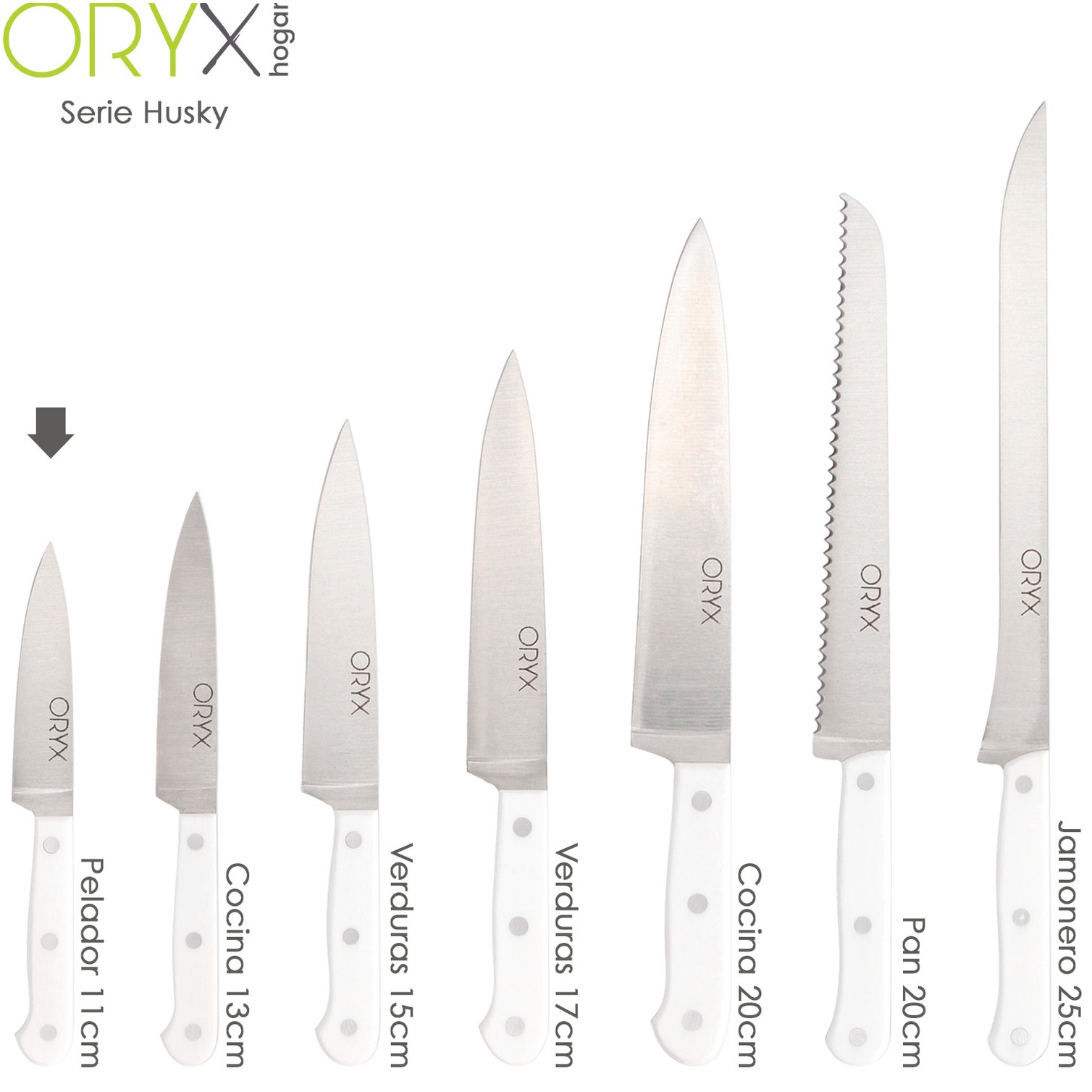 Cuchillo Husky Pelador 11 cm. Hoja Acero Inoxidable, Cuchillo Verduras, Cuchillo Cortar Verduras Mango Ergonomico Blanco