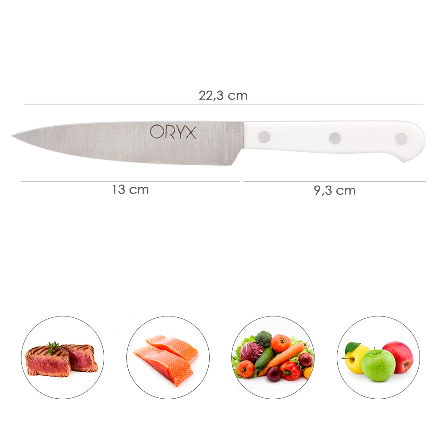 Cuchillo Husky Cocina 13 cm. Hoja Acero Inoxidable, Cuchillo Carne, Cuchillo Pescado, Cuchillo Chef, Mango Ergonomico Blanco