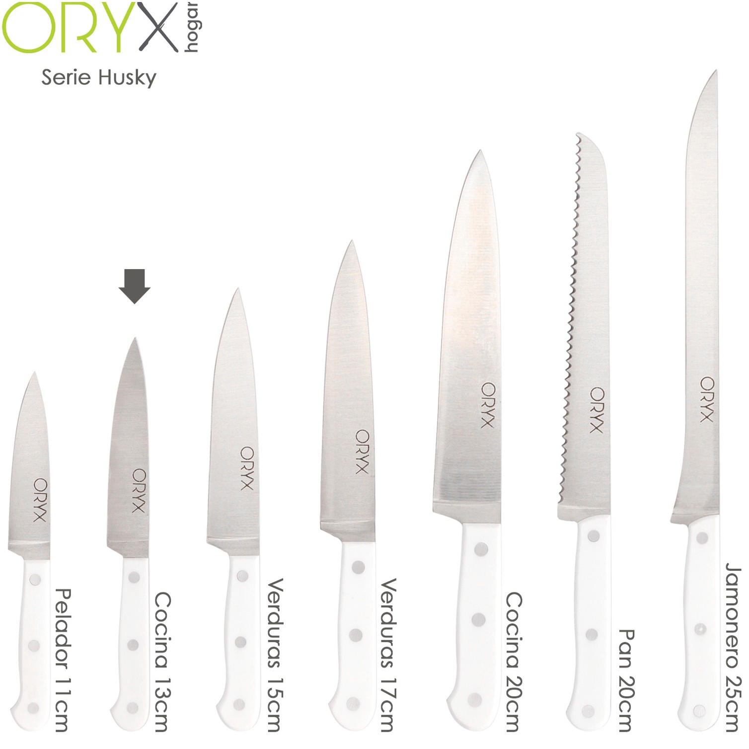 Cuchillo Husky Cocina 13 cm. Hoja Acero Inoxidable, Cuchillo Carne, Cuchillo Pescado, Cuchillo Chef, Mango Ergonomico Blanco