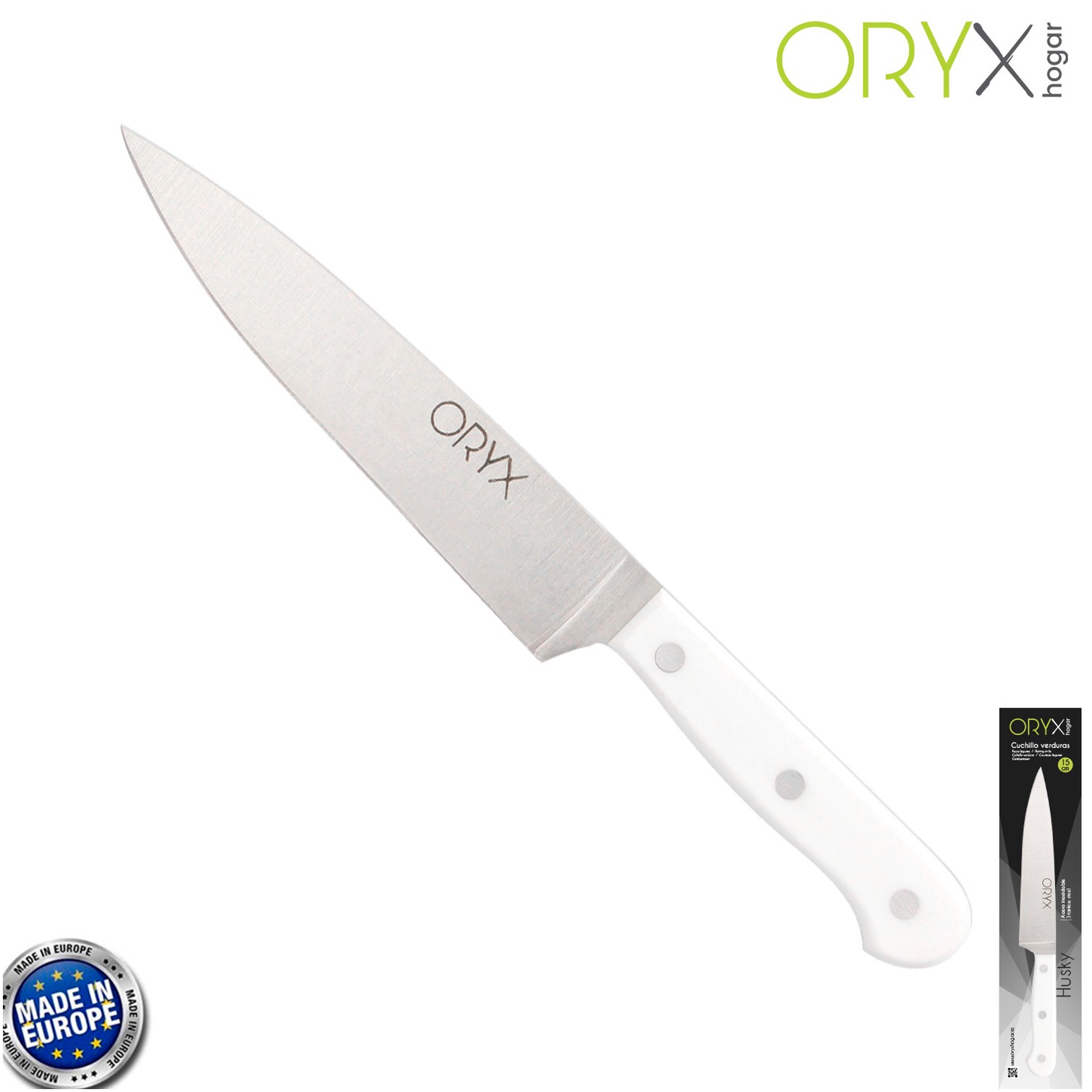 Cuchillo Husky Verduras 15 cm. Hoja Acero Inoxidable, Cuchillo Verduras, Cuchillo Cortar Verduras Mango Ergonomico Blanco
