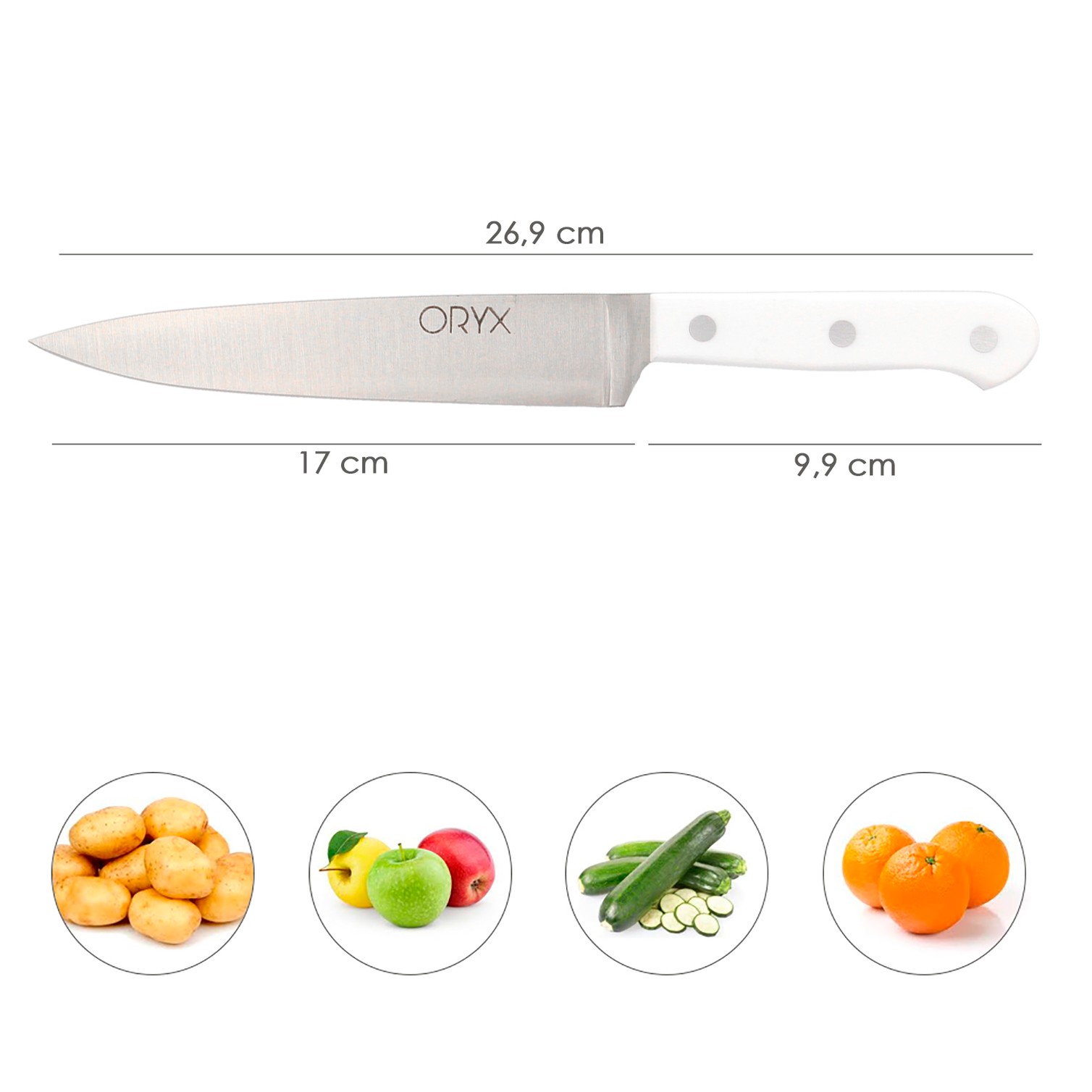 Cuchillo Husky Verduras 17 cm. Hoja Acero Inoxidable, Cuchillo Verduras, Cuchillo Cortar Verduras Mango Ergonomico Blanco
