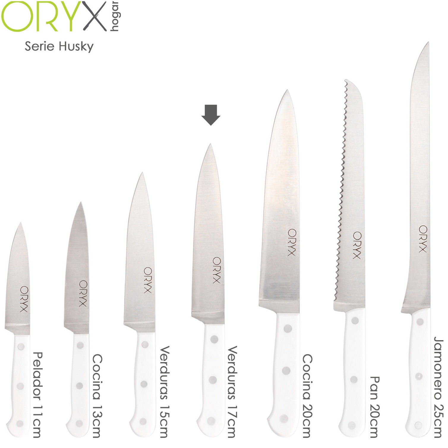 Cuchillo Husky Verduras 17 cm. Hoja Acero Inoxidable, Cuchillo Verduras, Cuchillo Cortar Verduras Mango Ergonomico Blanco
