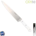Cuchillo Husky Cocina 20 cm. Hoja Acero Inoxidable, Cuchillo Carne, Cuchillo Pescado, Cuchillo Chef, Mango Ergonomico Blanco