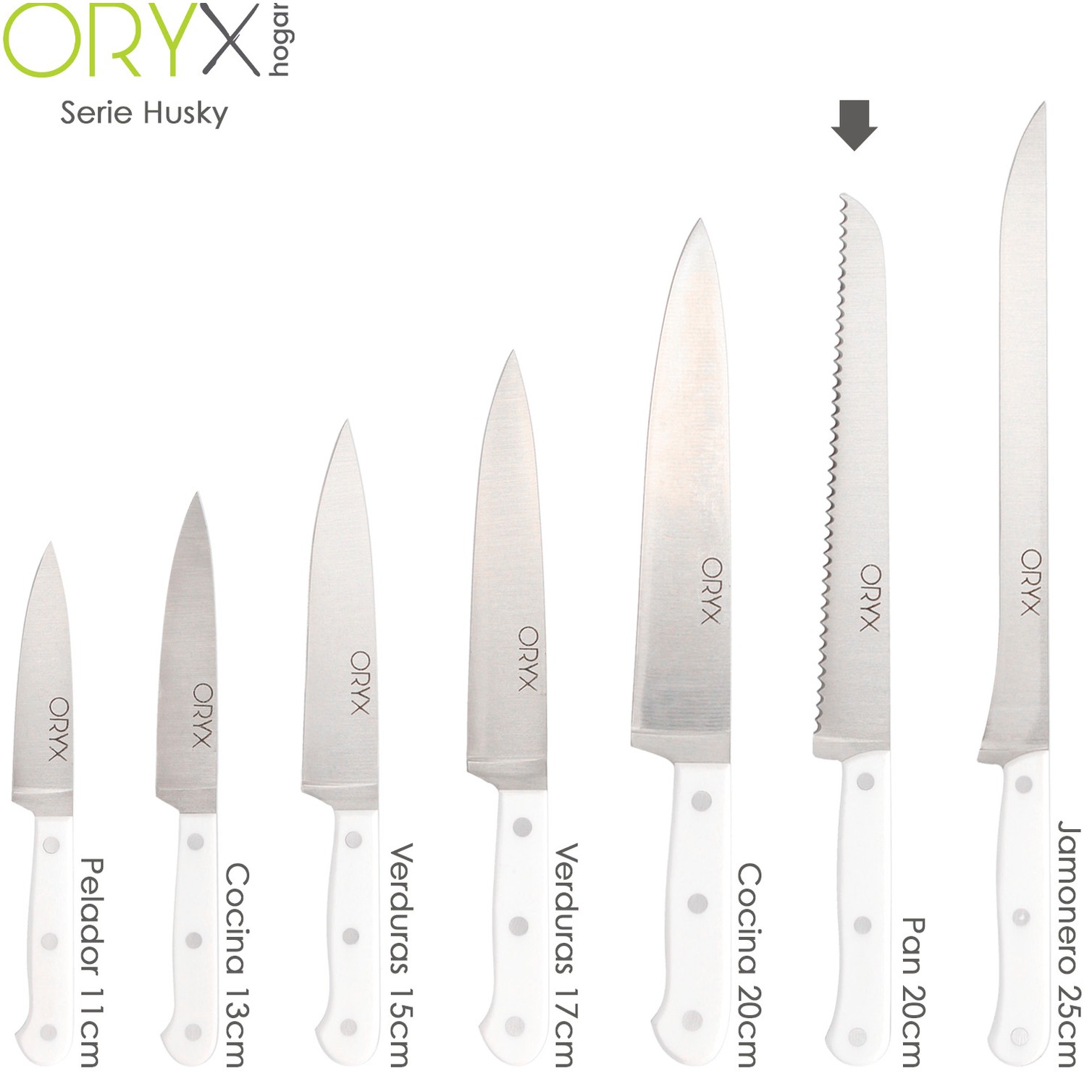 Cuchillo Husky Panero 21 cm. Hoja Acero Inoxidable, Cuchillo Pan , Cuchillo Cortar Pan Mango Ergonomico Blanco