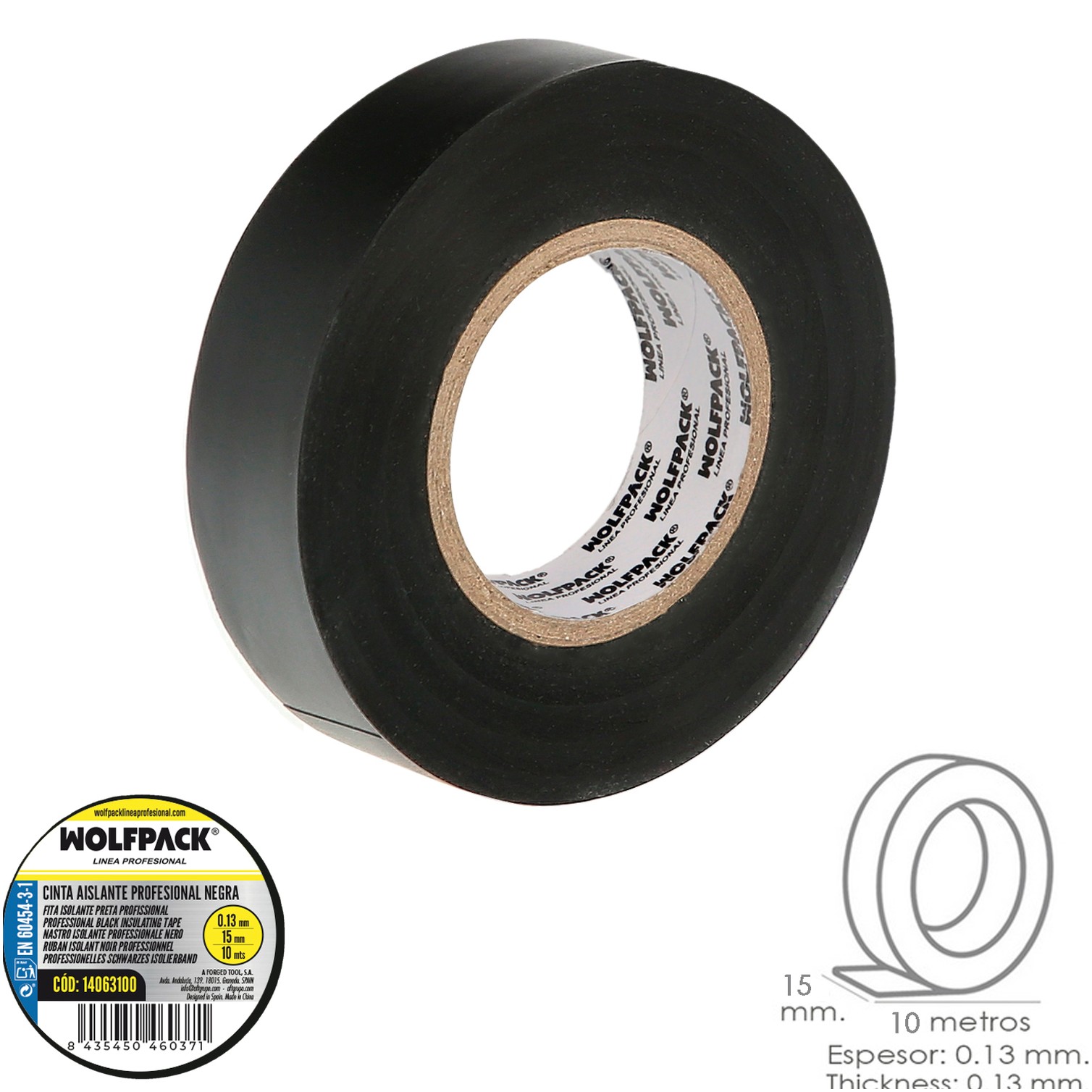 Cinta Aislante Profesional Negra Espesor 0.13 mm. Ancho 15 mm. Rollo 10 Metros Cinta Electricista, Cinta Aislante Cables