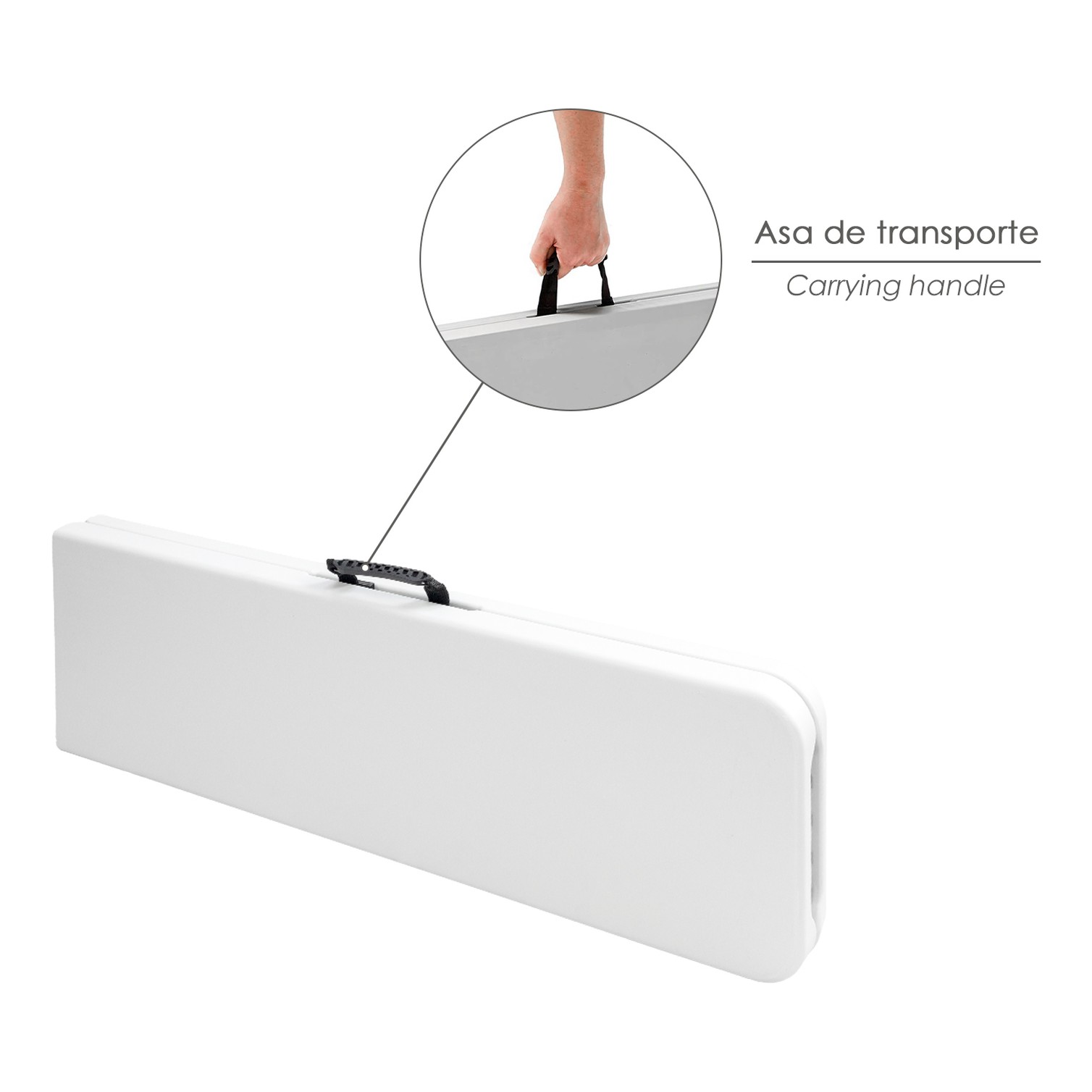 Banco Plegable Multifuncional, Portatil, Resistente,Multiusos 183x28x44 cm. Color Blanco