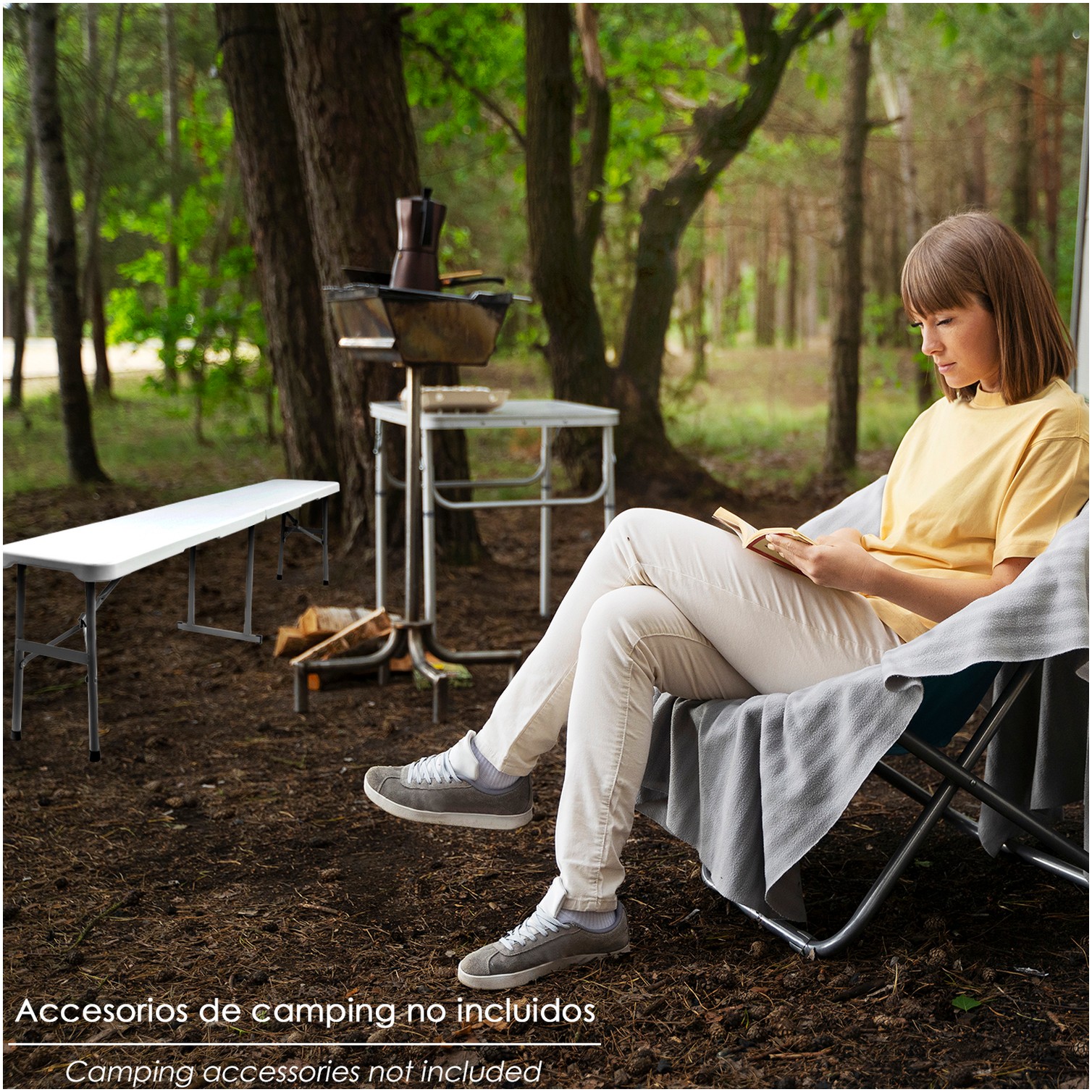 Banco Plegable Multifuncional, Portatil, Resistente,Multiusos 183x28x44 cm. Color Blanco
