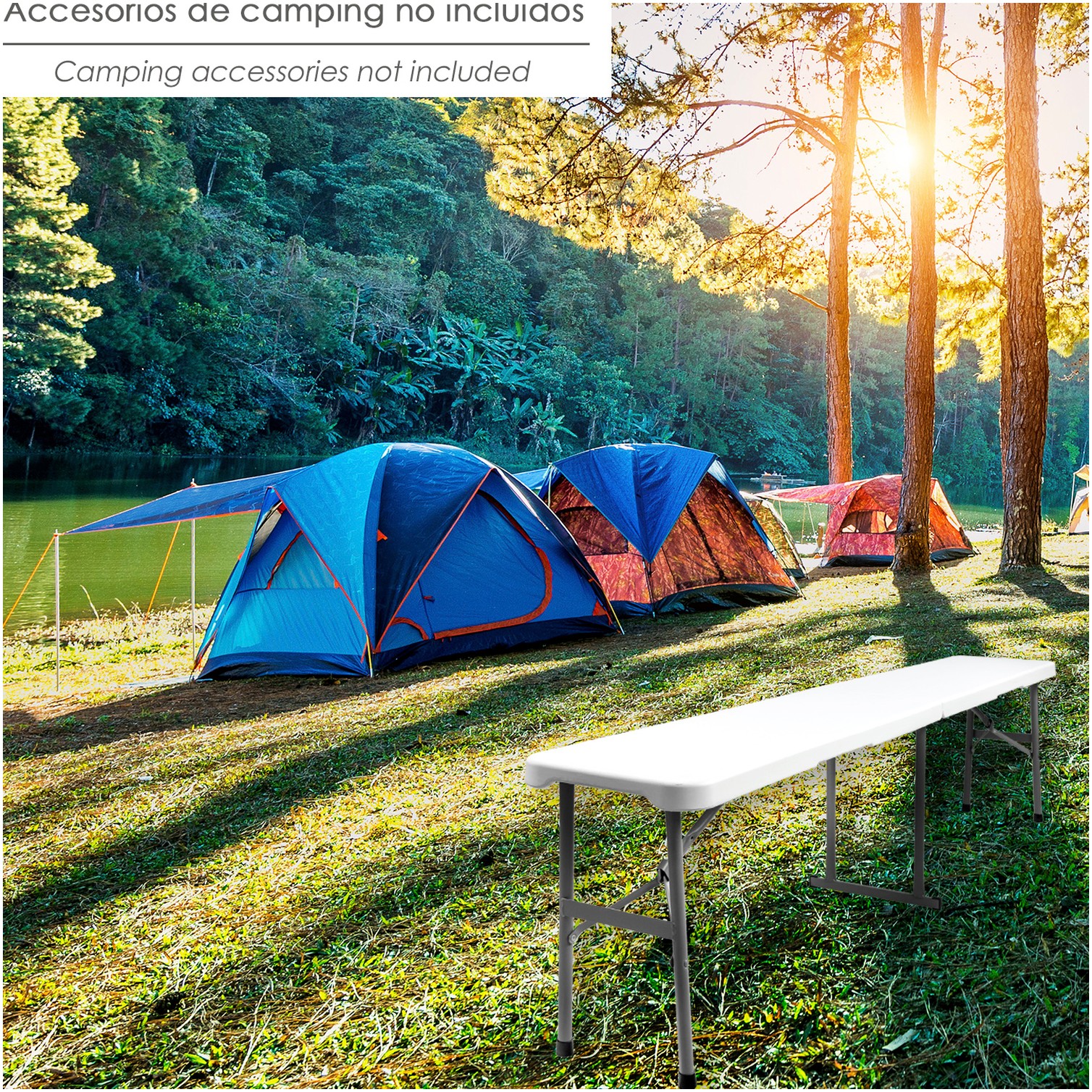Banco Plegable Multifuncional, Portatil, Resistente,Multiusos 183x28x44 cm. Color Blanco