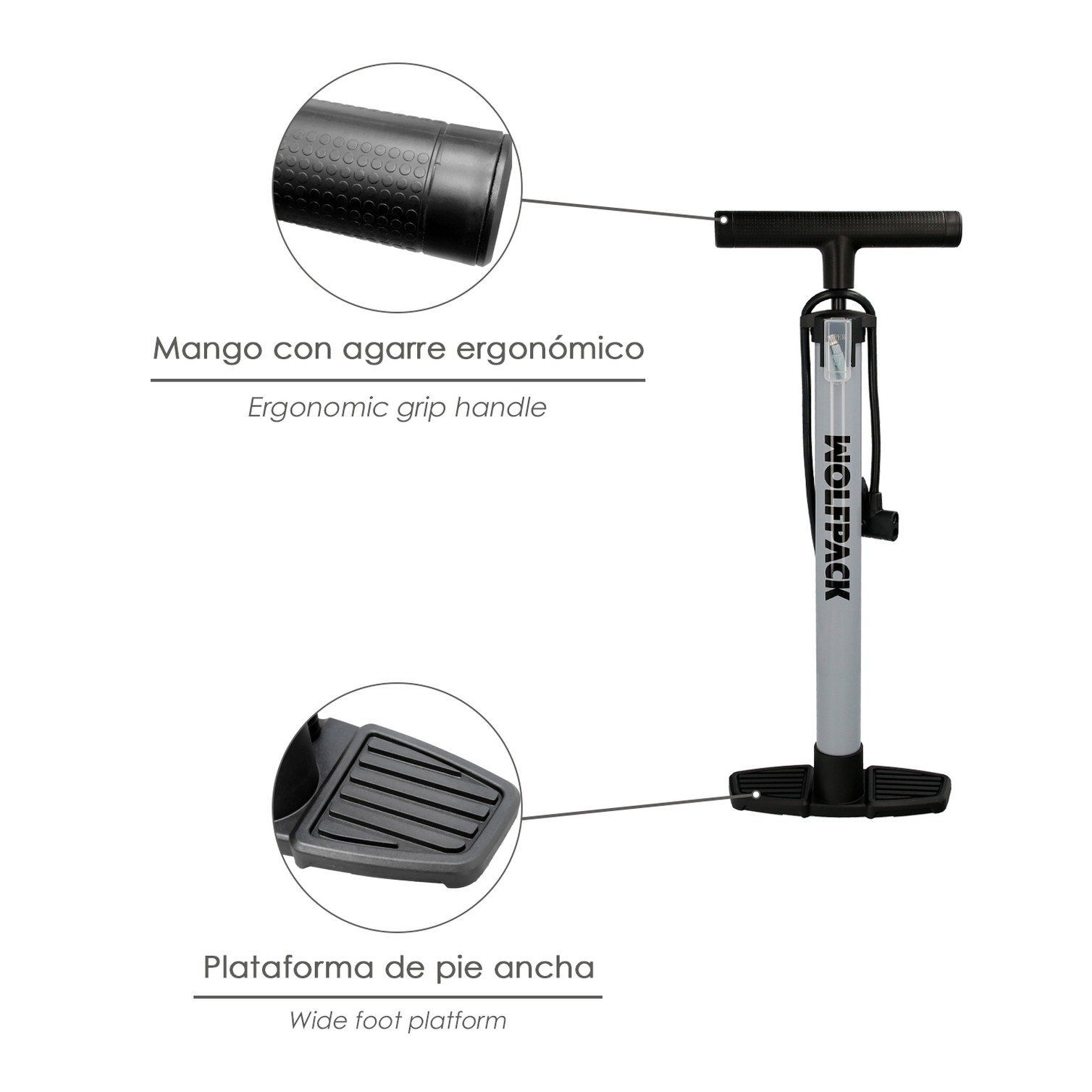 Bomba Aire 5,5 Bares Cuerpo Acero, Valvulas SCHRADER y PRESTA con Adaptadores. Bomba Bicicletas, Bomba coches