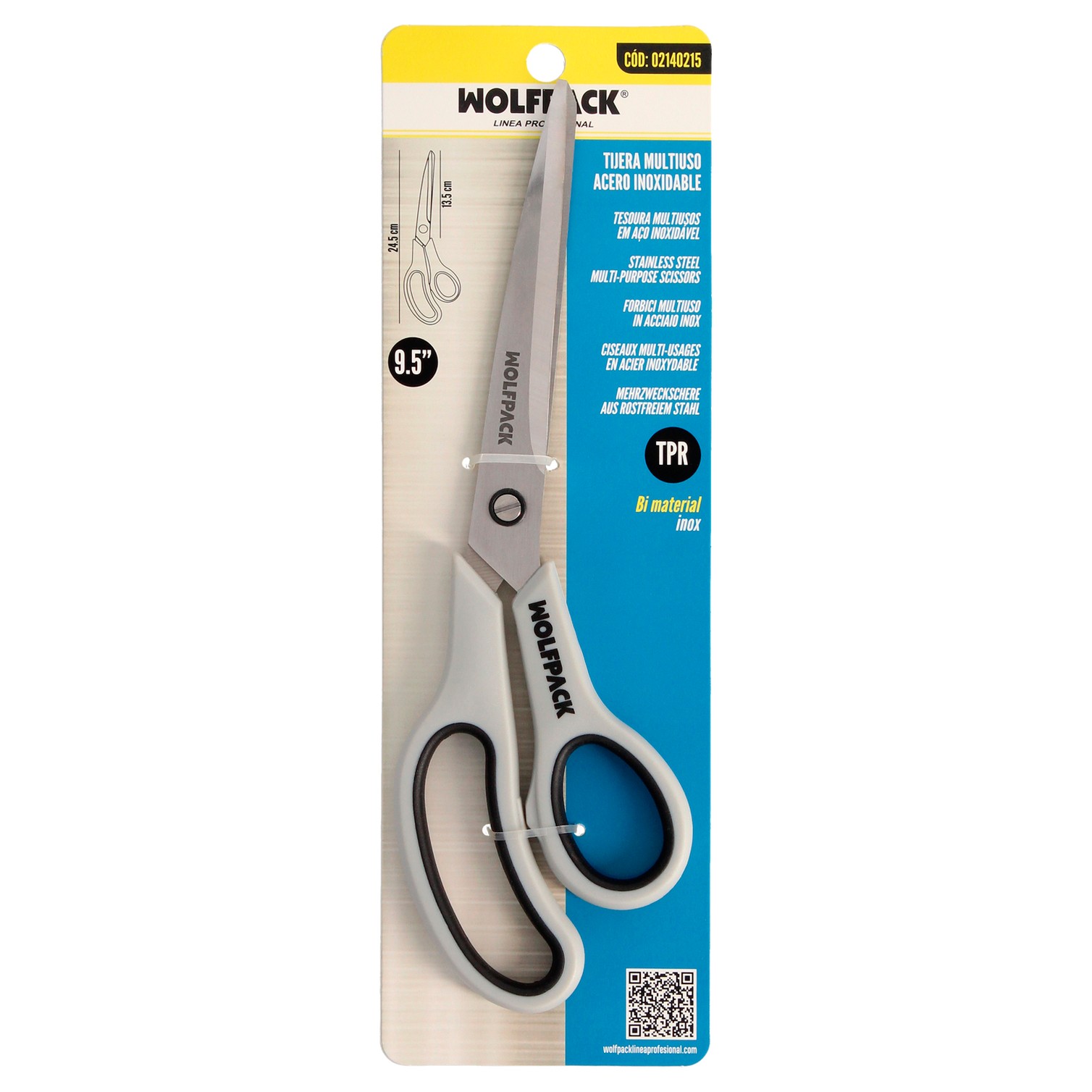 Tijeras Multiuso Acero Inoxidable 9,5" / 240 mm. Hojas Acero Inoxidable, Mango Comodo y Suave