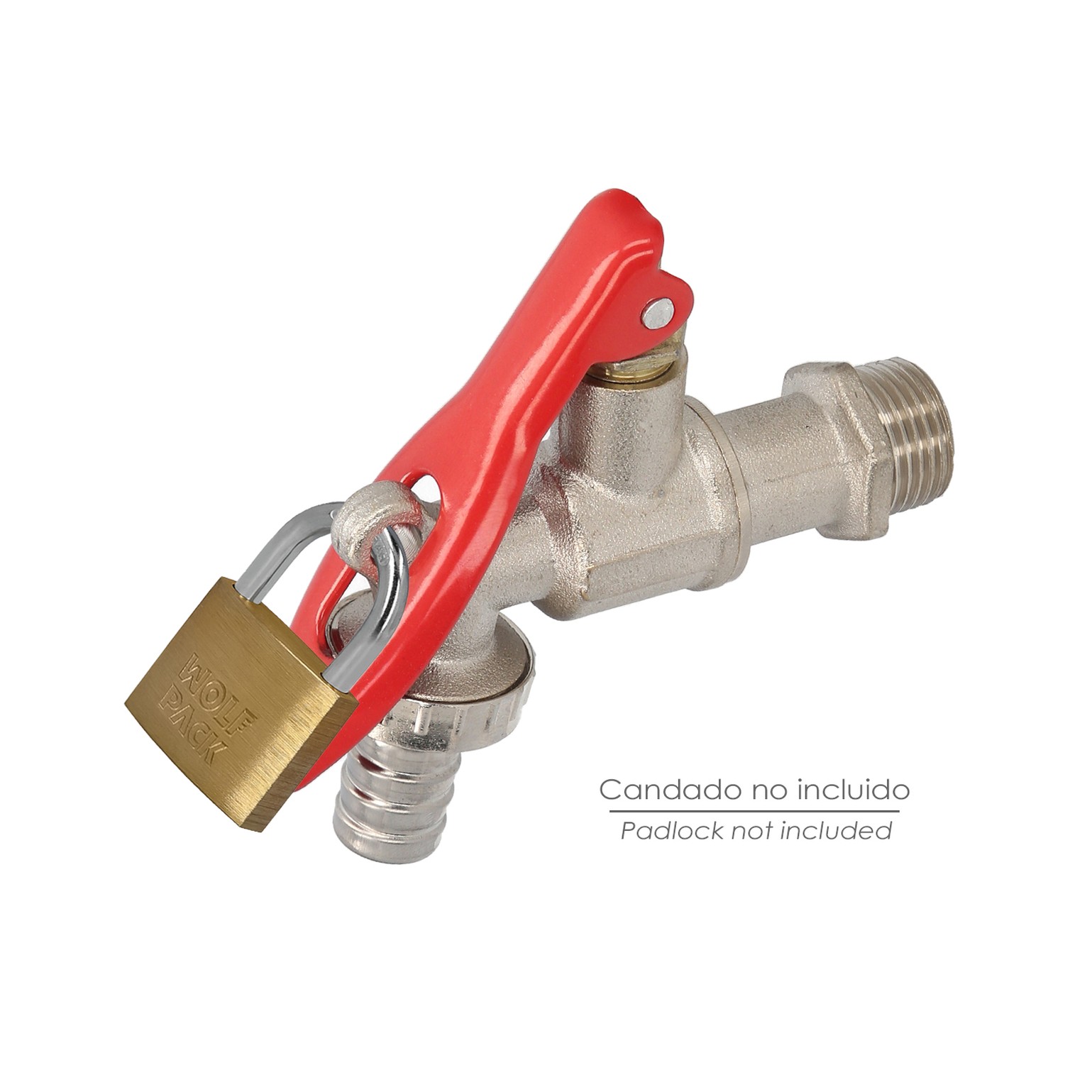 Grifo Esfera 1/2" Con Sistema De Bloqueo Por Candado Grifo Jardin Exterior, Grifo Con Bloqueo y Conector Manguera