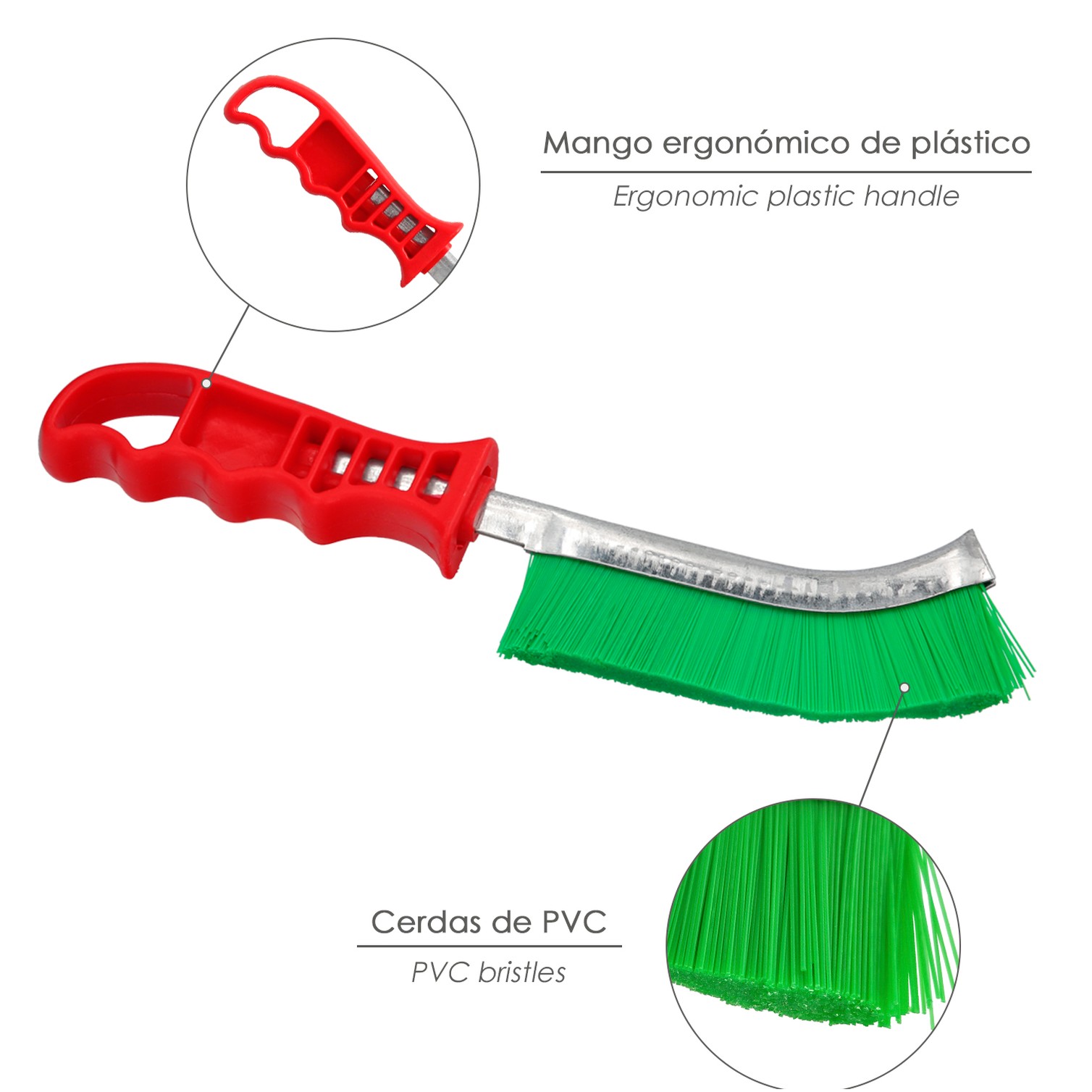 Cepillo Manual P.V.C. Mango De Plástico Rojo Multifuncional Resistente y Duradero