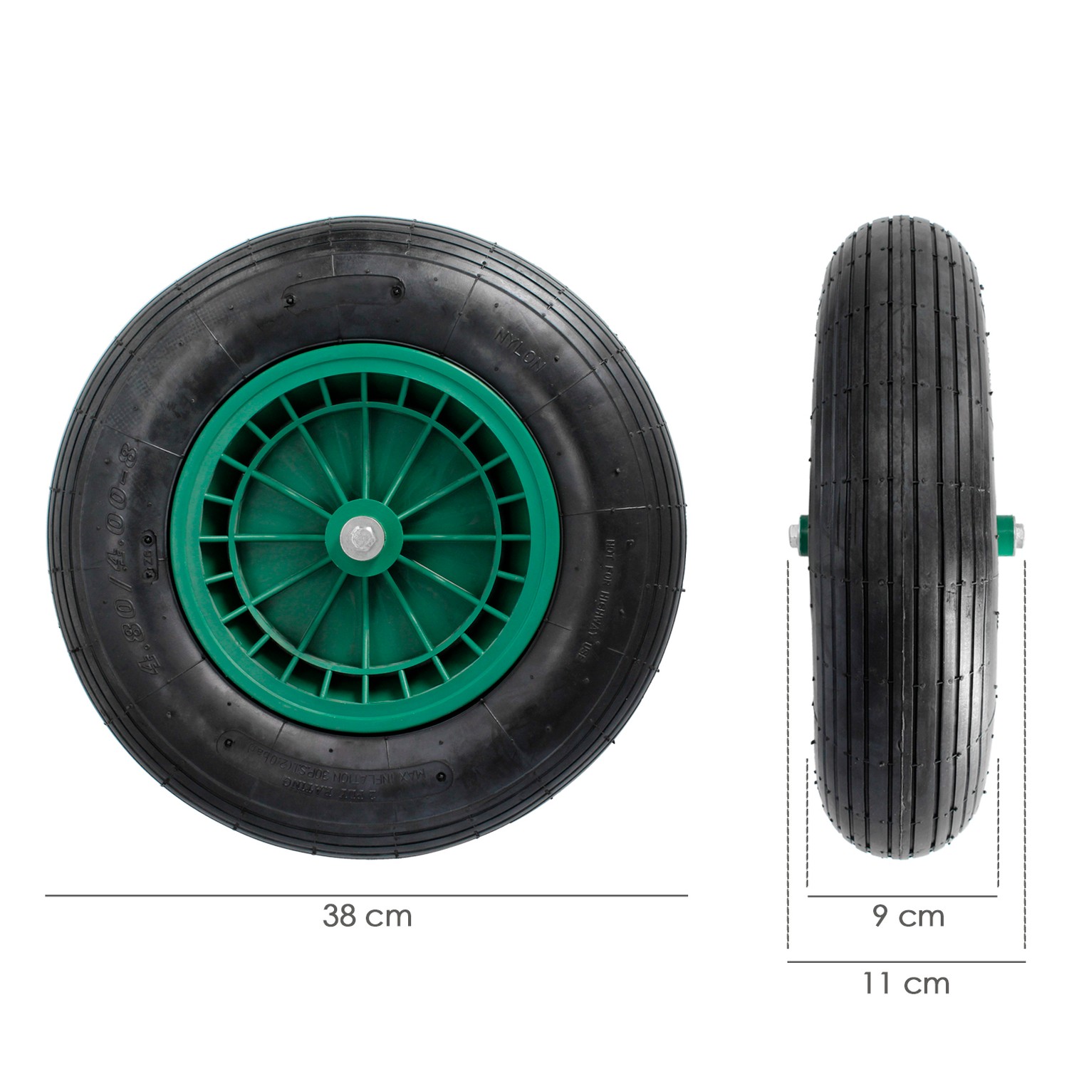 Rueda Carretilla Neumatica Para Carretilla Obra / Jardin Llanta Plastico Eje Ø 20 mm. Rueda Carretilla Jardin, Carro Invernadero