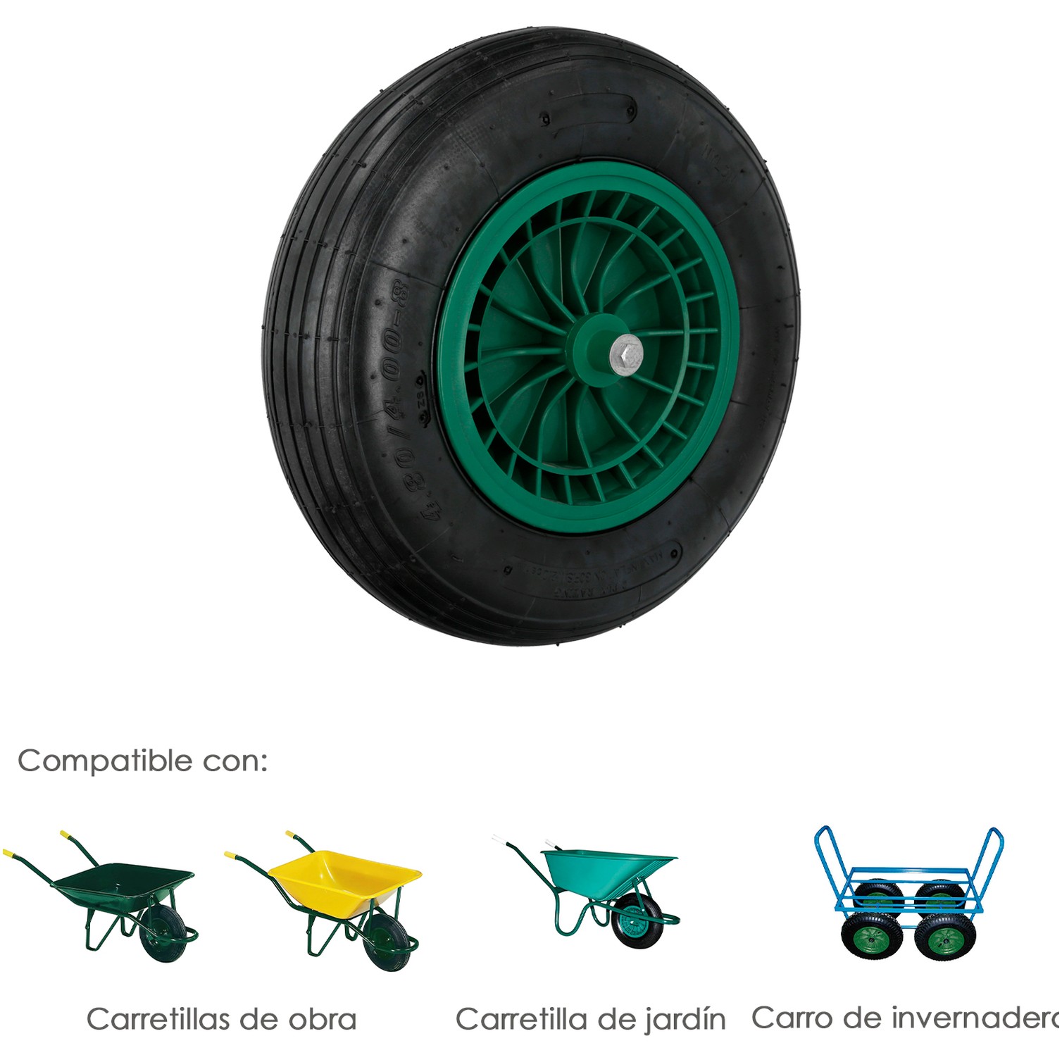 Rueda Carretilla Neumatica Para Carretilla Obra / Jardin Llanta Plastico Eje Ø 20 mm. Rueda Carretilla Jardin, Carro Invernadero
