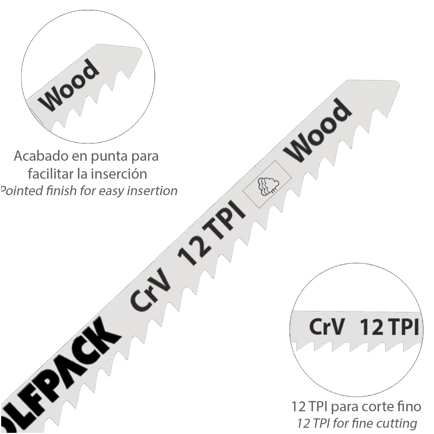 Hojas Sierra Calar Para Madera Corte Fino 5 Piezas. Hoja Cromo Vanadio 58. Vastago T Universal