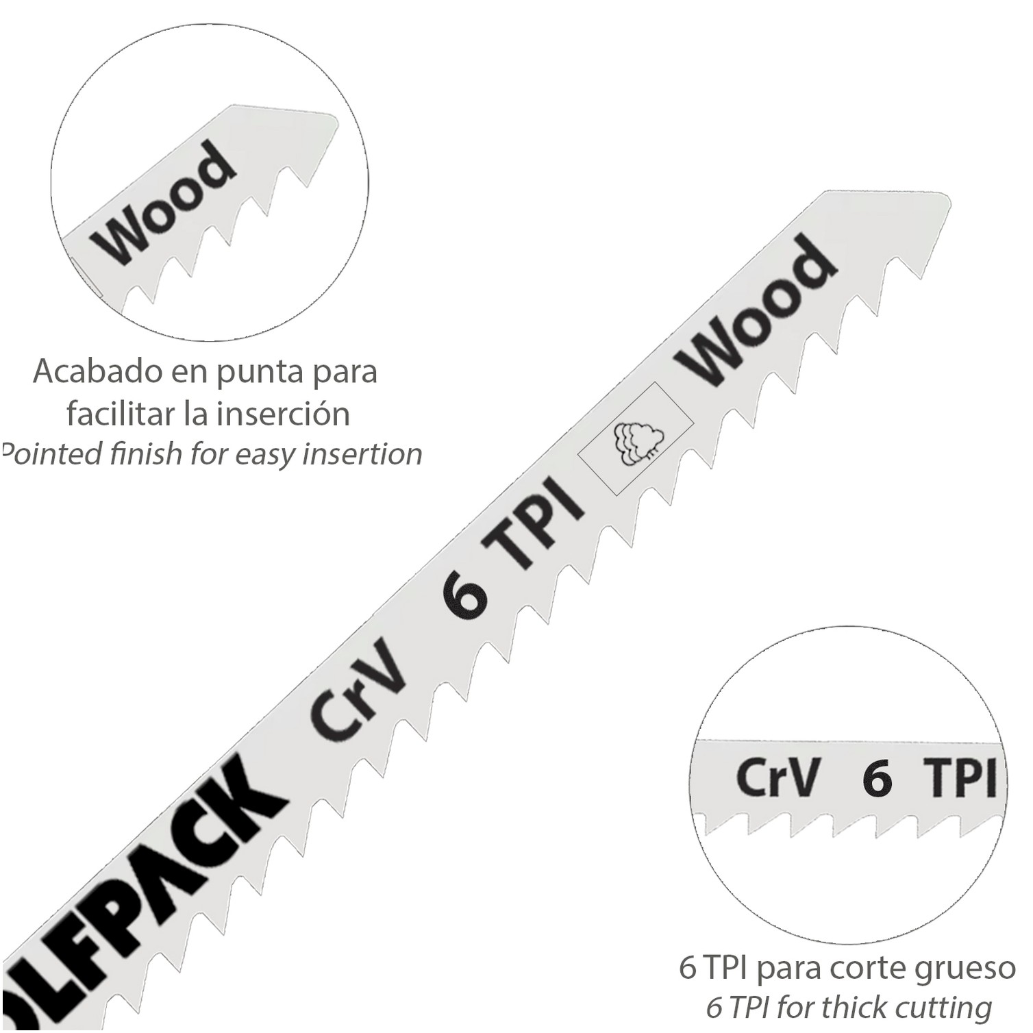 Hojas Sierra Calar Para Madera Corte Grueso 5 Piezas. Hoja Cromo Vanadio 58. Vastago T Universal
