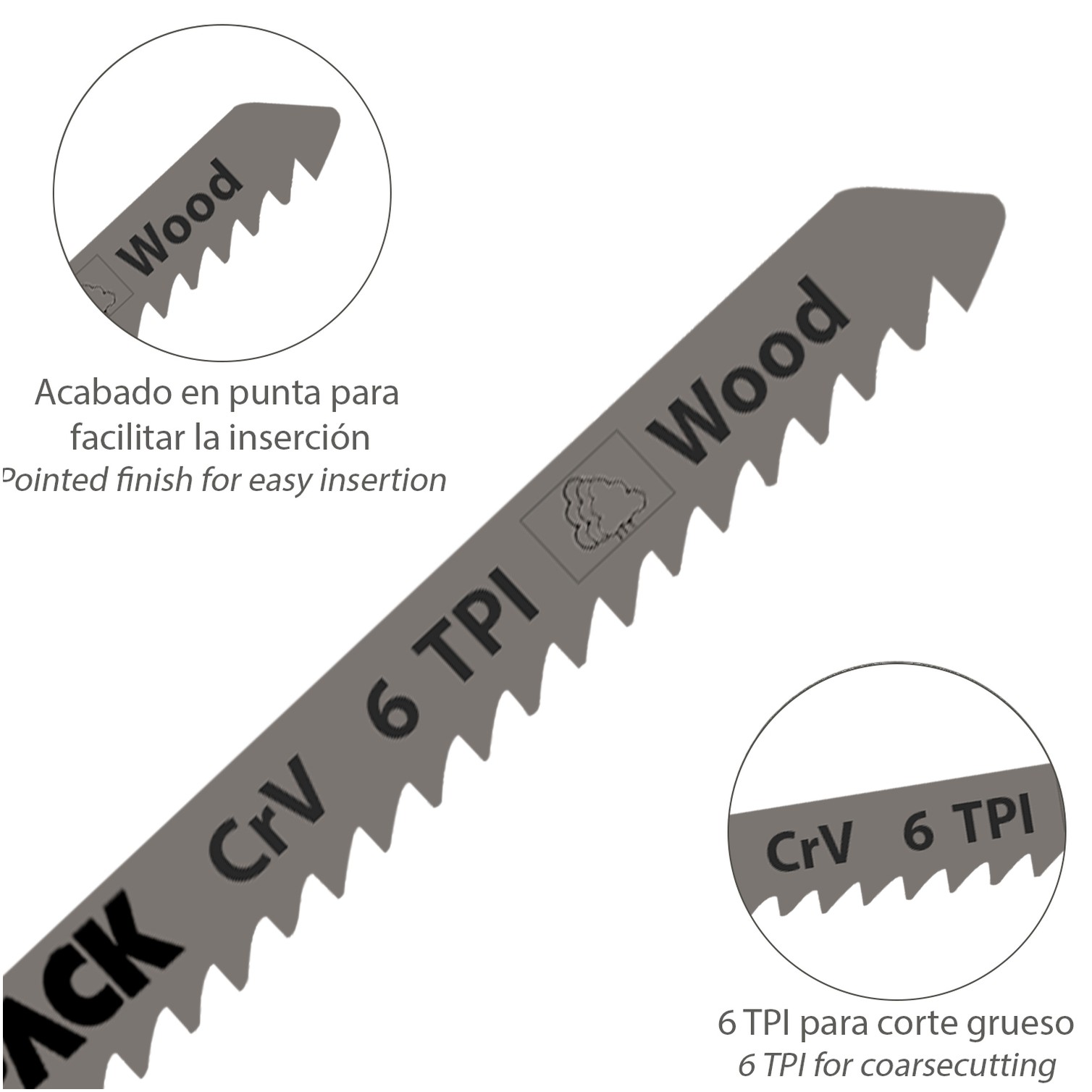 Hojas Sierra Calar Para Contrachapado Corte Grueso 5 Piezas. Hoja Cromo Vanadio 58. Vastago T Universal