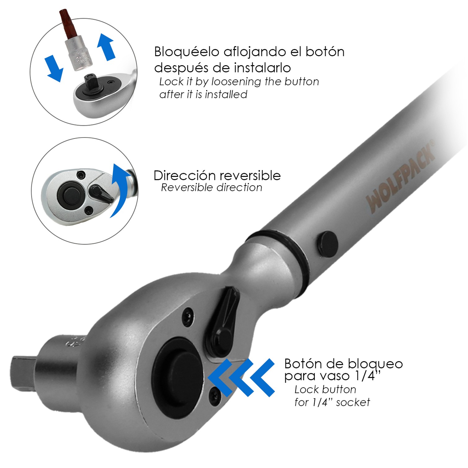 Llave Dinamometrica 1/4" Con 9 Puntas Hexagonales y 5 Vasos. Llave De Torque Camiones, Coches, Motos, Micro Ajustes, Acero CRV