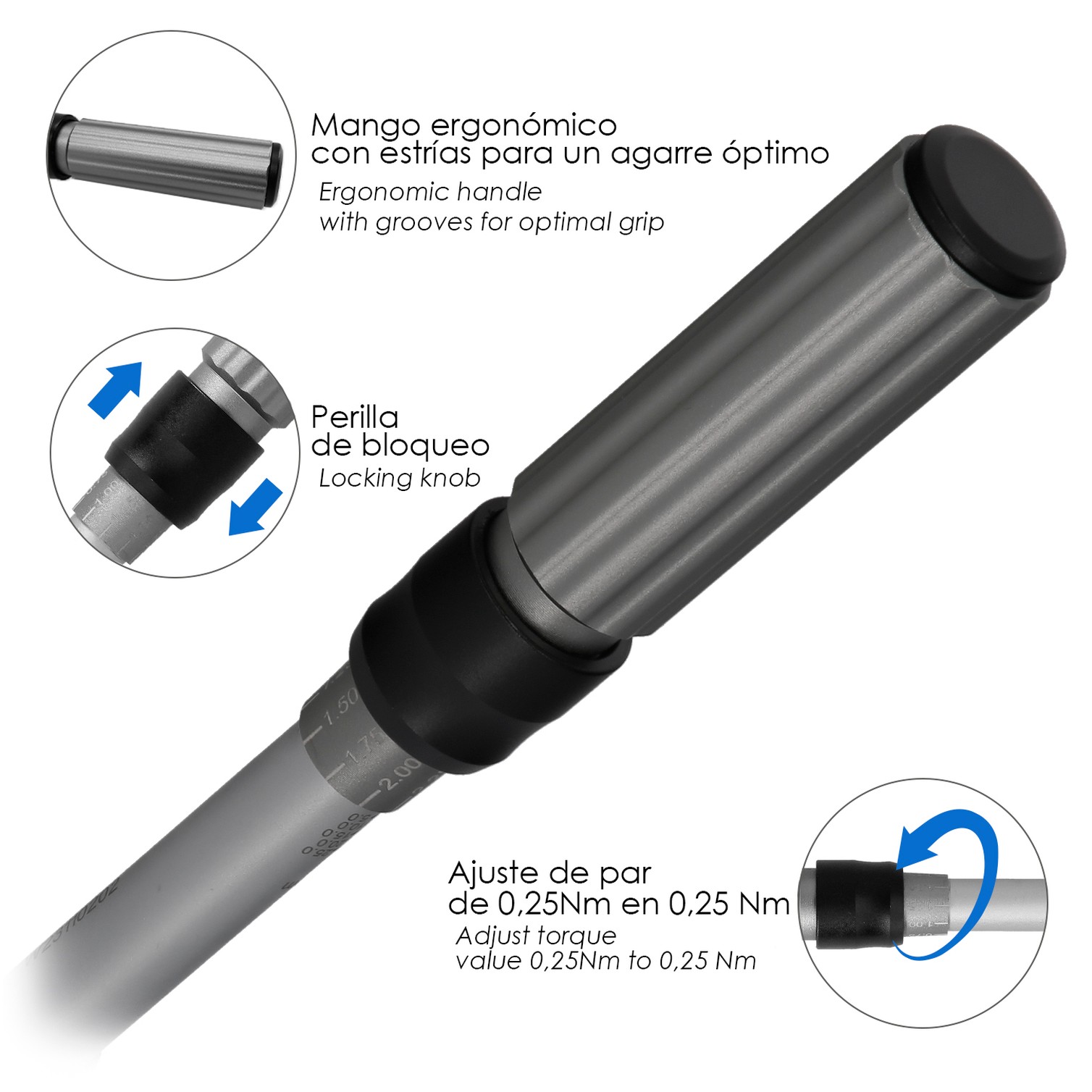 Llave Dinamometrica 1/4" Con 9 Puntas Hexagonales y 5 Vasos. Llave De Torque Camiones, Coches, Motos, Micro Ajustes, Acero CRV