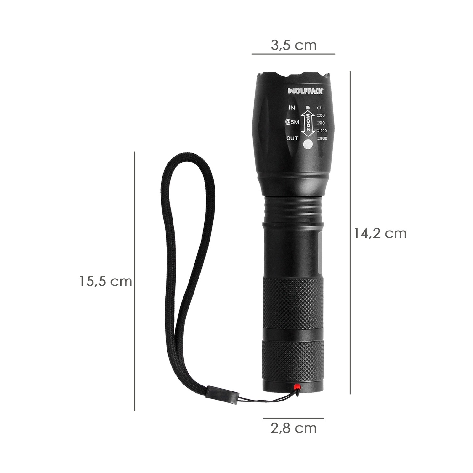 Linterna LED De Mano Aluminio A Pilas (3 AAA) 300 Lumenes 5 Watt. Con Zoom