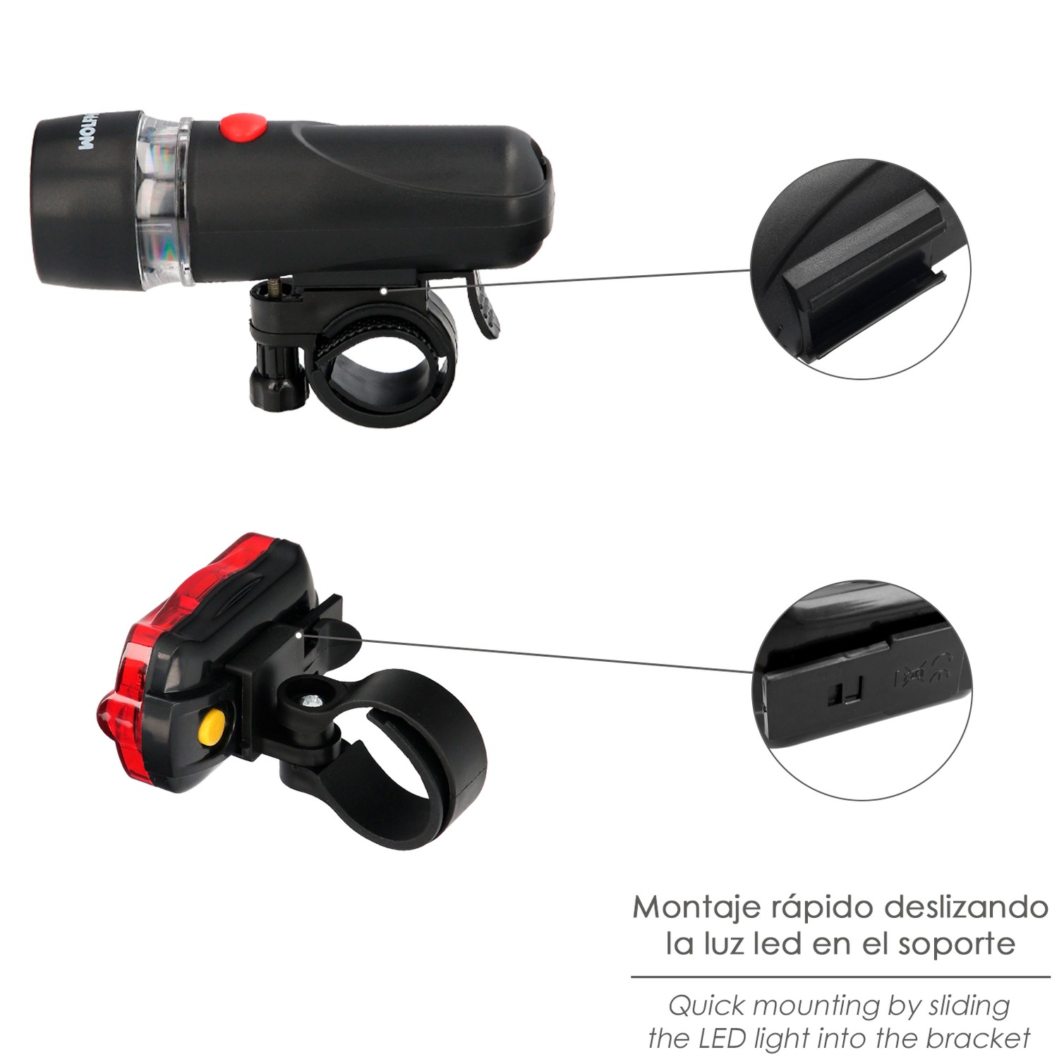 Kit Luces Led Delantera y Trasera Para Bicicleta / Patinete. Funcionamiento a Pilas.