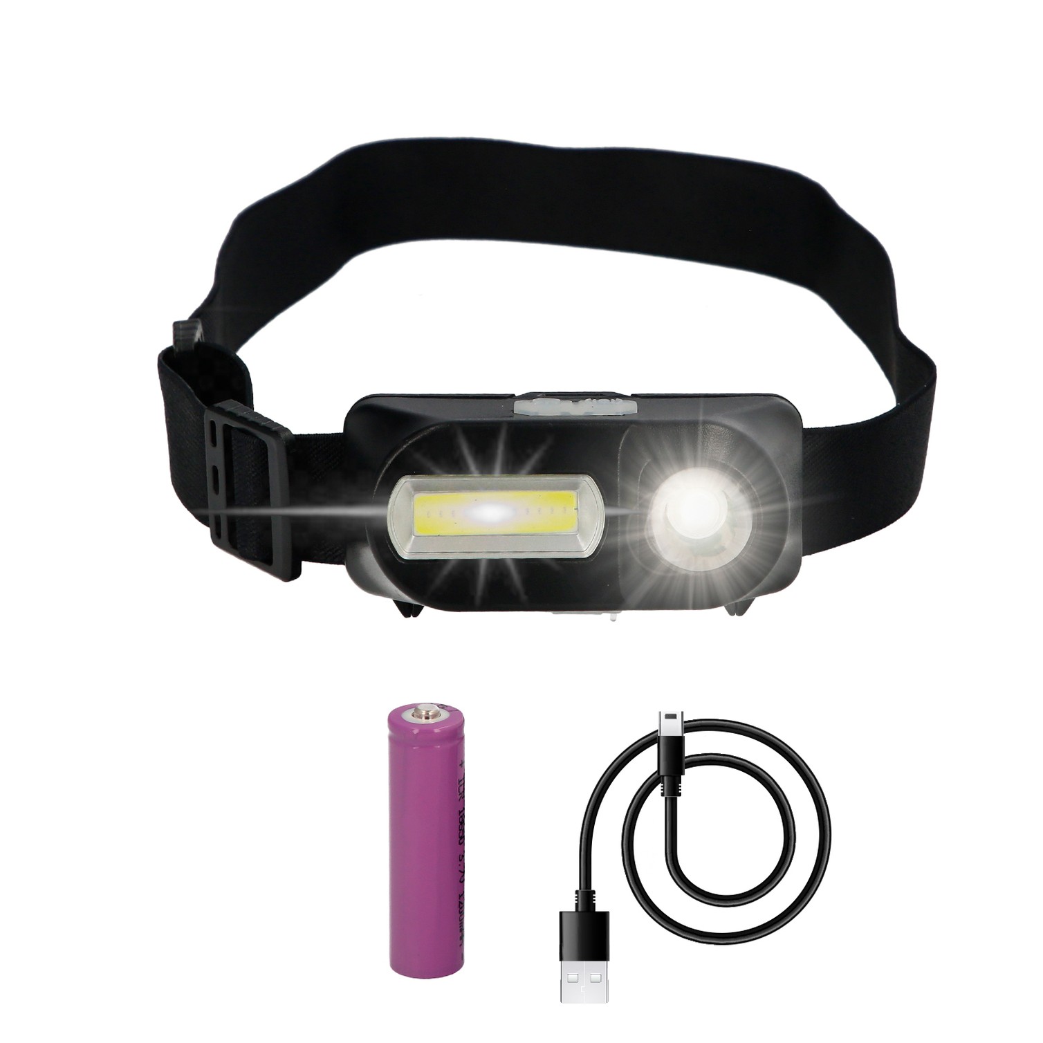 Linterna Led Frontal Cabeza Ajustable 350 Lumenes 4 Modos, Cinta Ajustable, 3 modos de luz. Fuerte, media y flash. 1200Mah