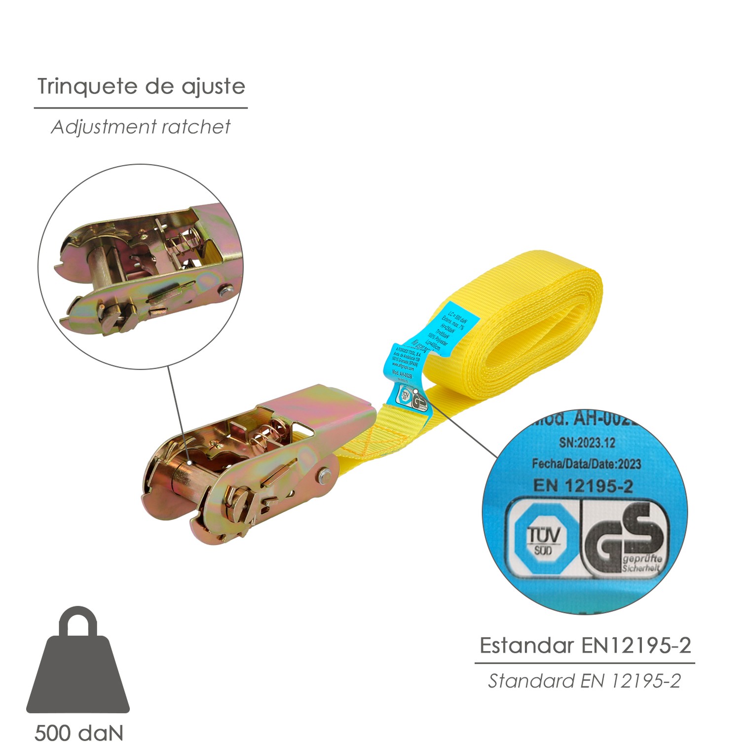 Cinta De Amarre Con Ratchet 4 metros x 25 mm. Trinquete Metalico Automatico, Cincha, Eslinga Mercancia, Correa Sujeción