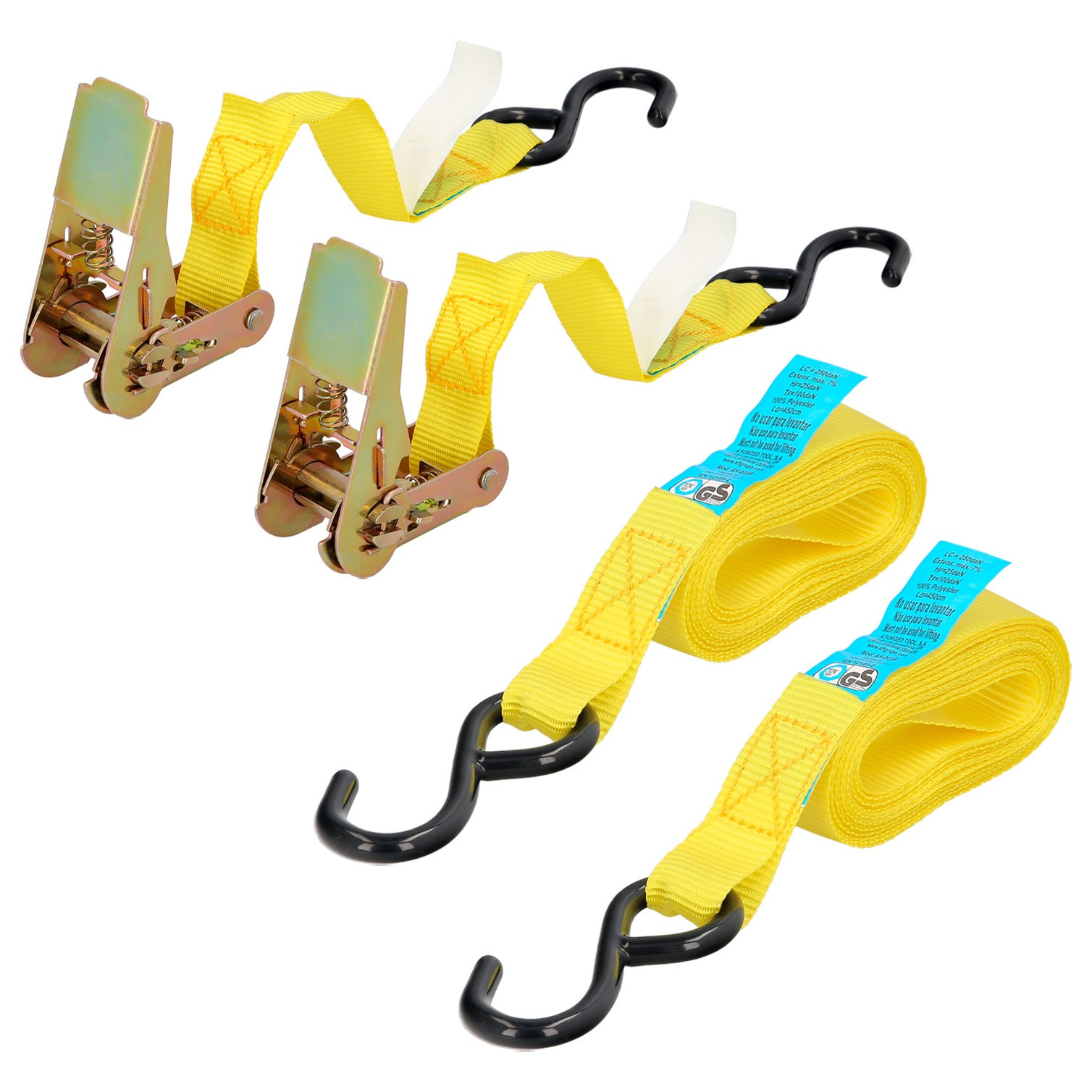 Cinta De Amarre Con Ratchet 4,5 metros x 25 mm. Trinquete Metalico Automatico, Cincha, Eslinga Mercancia, Correa Sujeción (2uds)