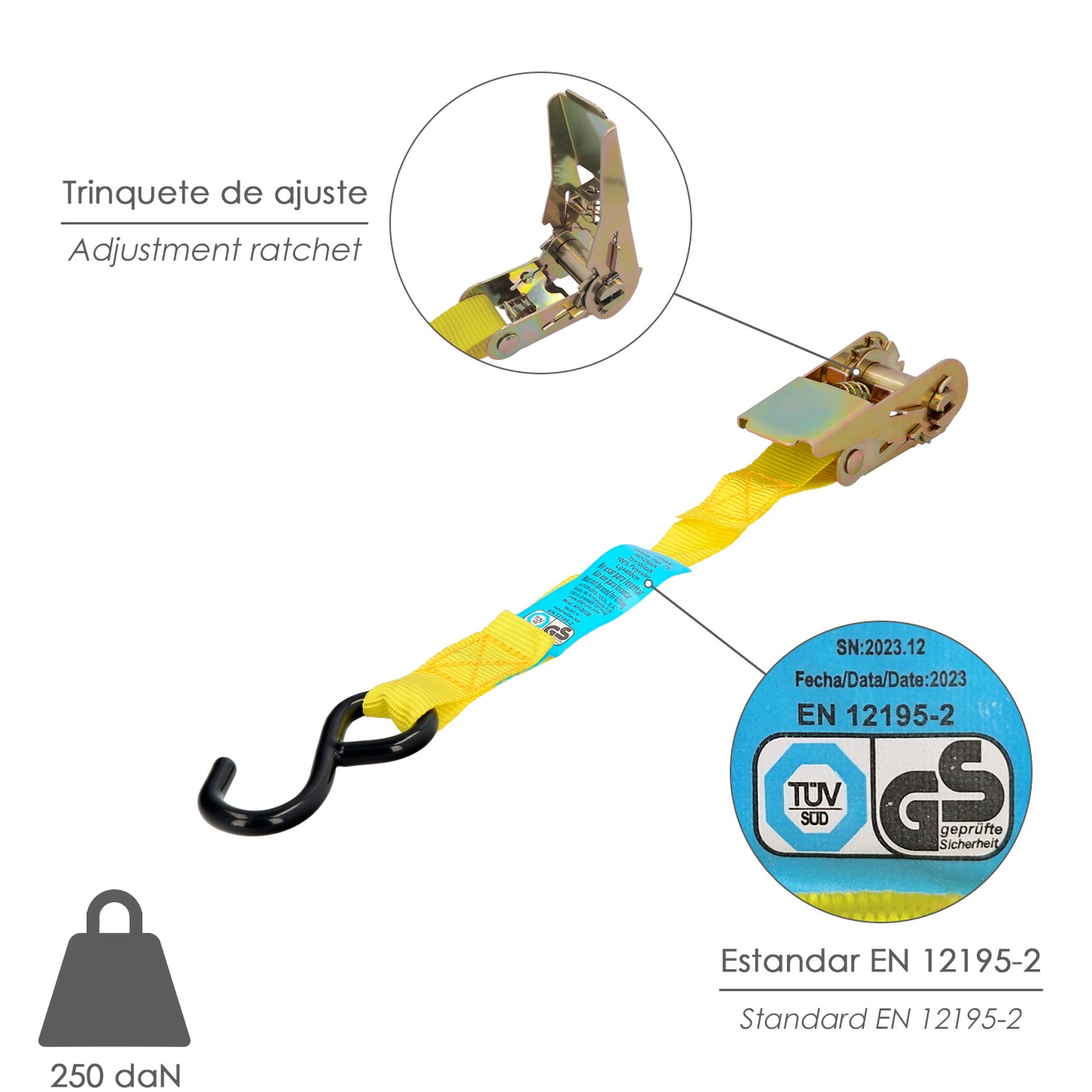 Cinta De Amarre Con Ratchet 4,5 metros x 25 mm. Trinquete Metalico Automatico, Cincha, Eslinga Mercancia, Correa Sujeción (2uds)