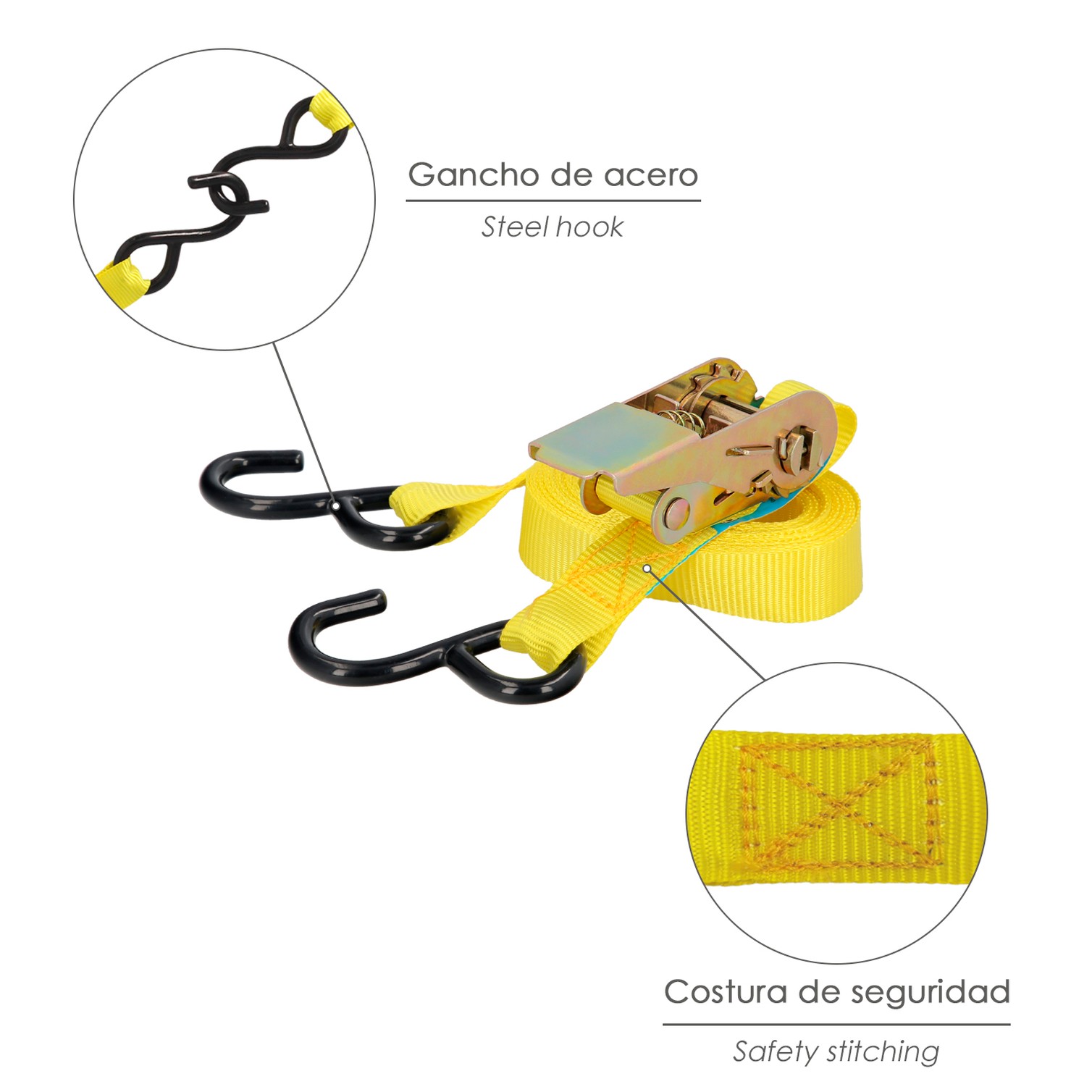 Cinta De Amarre Con Ratchet 4,5 metros x 25 mm. Trinquete Metalico Automatico, Cincha, Eslinga Mercancia, Correa Sujeción (2uds)