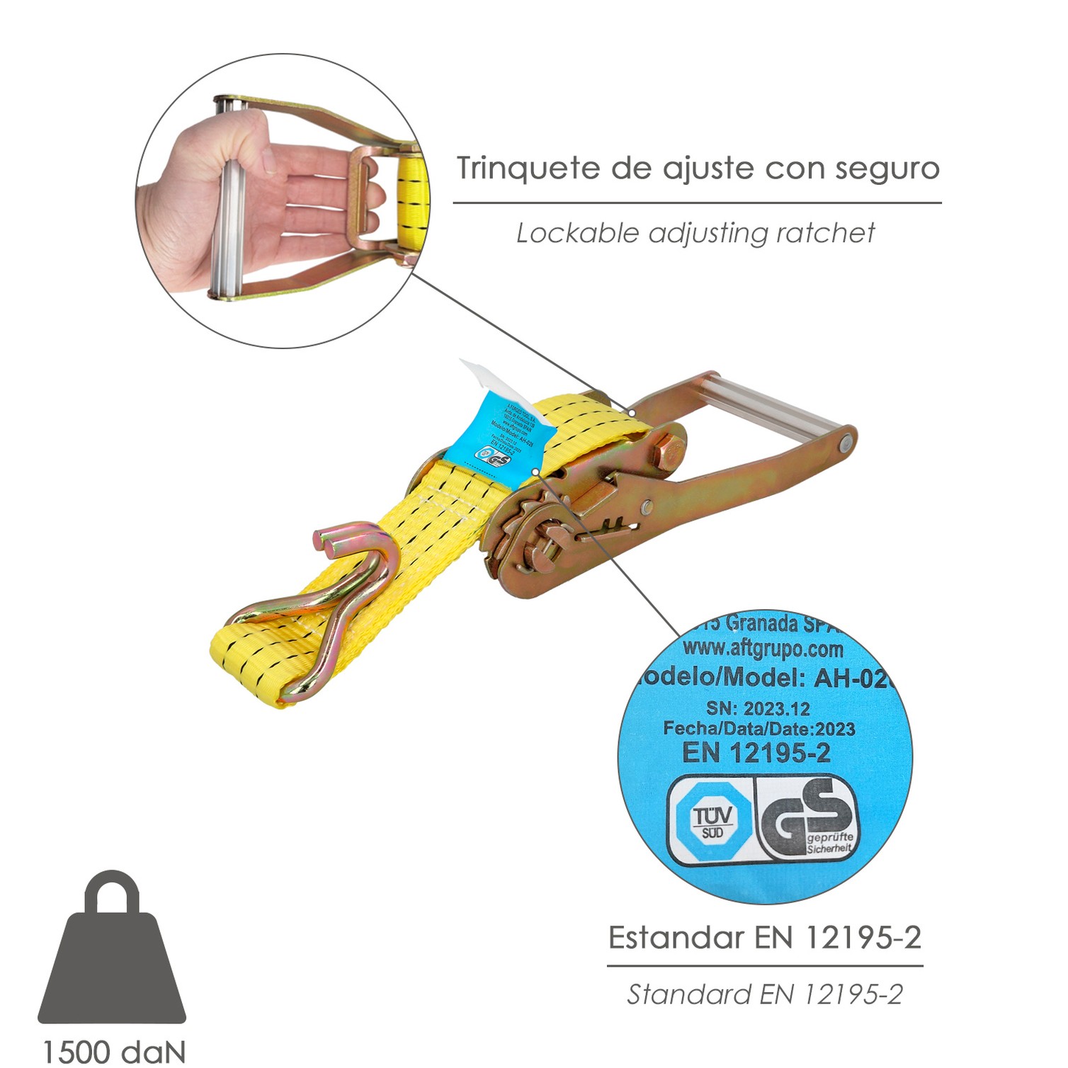 Cinta De Amarre Con Ratchet 12 metros x 50 mm. Trinquete Metalico Automatico, Cincha, Eslinga Mercancia, Correa Sujeción