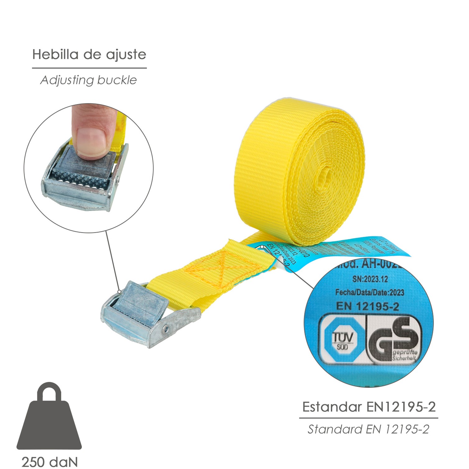 Cinta De Amarre Con Trinquete 4,5 metros x 25 mm.(2 Unidades) Trinquete Metalico Automatico, Cincha, Eslinga, Correa Sujeción