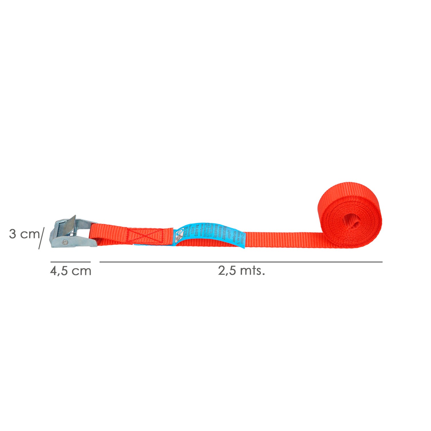 Cinta De Amarre Con Trinquete 2,5 metros x 25 mm. Trinquete Metalico Automatico, Cincha, Eslinga Mercancia, Correa Sujeción