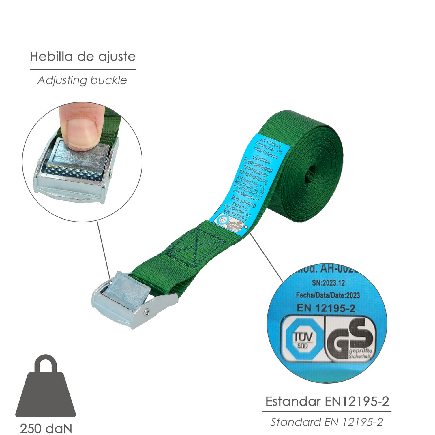 Cinta De Amarre Con Trinquete 4 metros x 25 mm. Trinquete Metalico Automatico, Cincha, Eslinga Mercancia, Correa Sujeción
