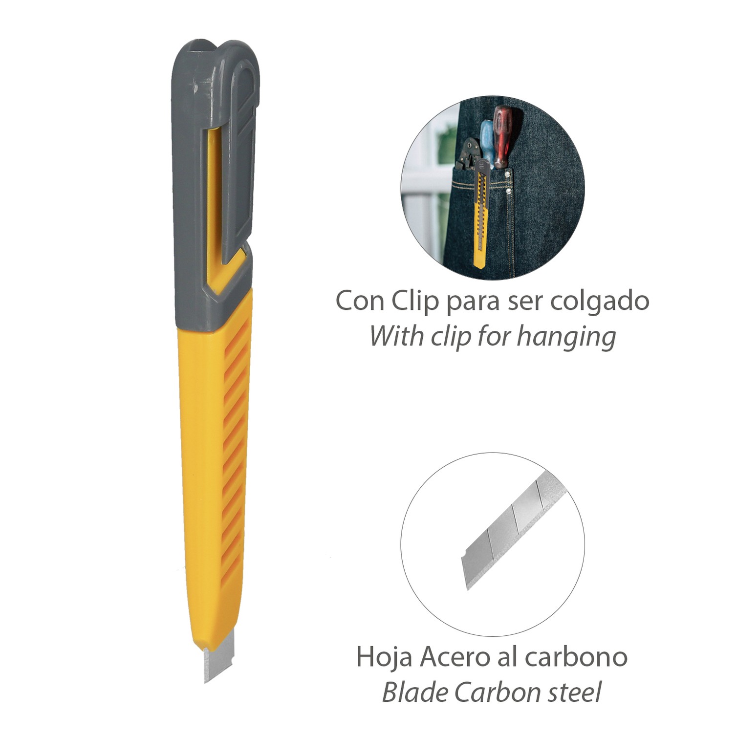 Cutter Profesional Hoja Acero Al Carbono 9 mm. con Clip De Sujeción. Cuter Manualiadades, Cutters Trabajo,