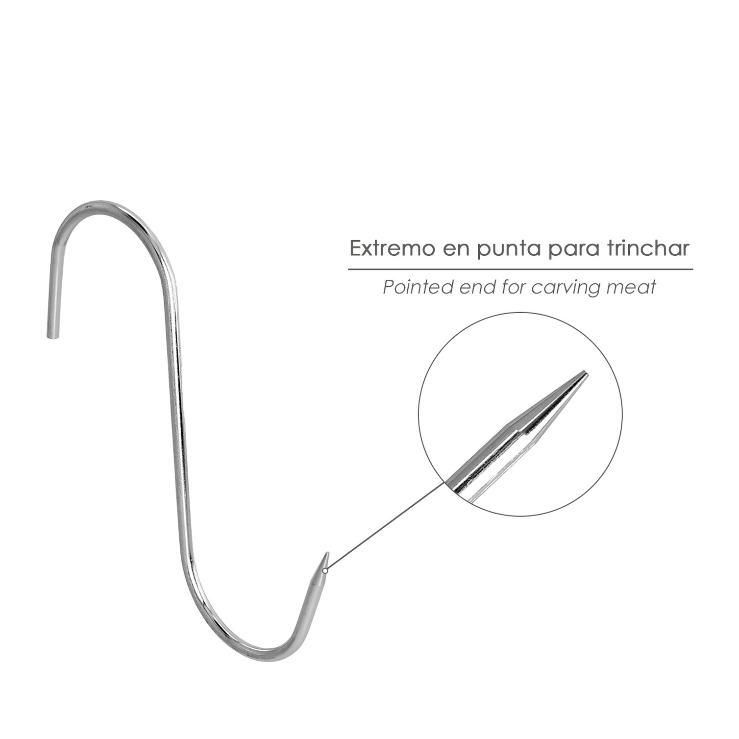 Gancho Carnicero Inoxidable Nº 5 de 180 x 5 mm.