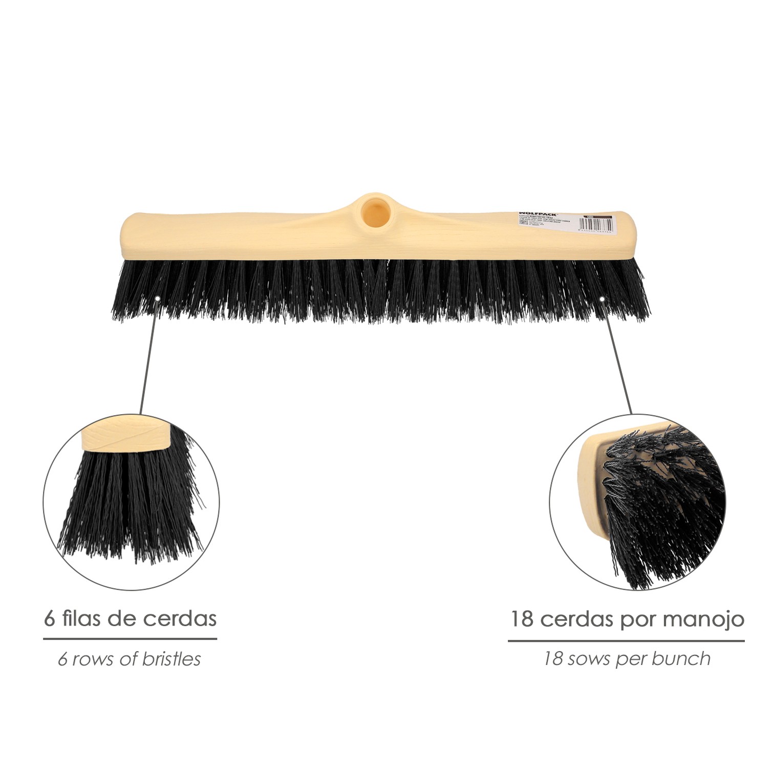 Cepillo Barrendero Industrial Fibra Rigida PVC. Soporte Polipropileno 50 cm. (Sin Mango)