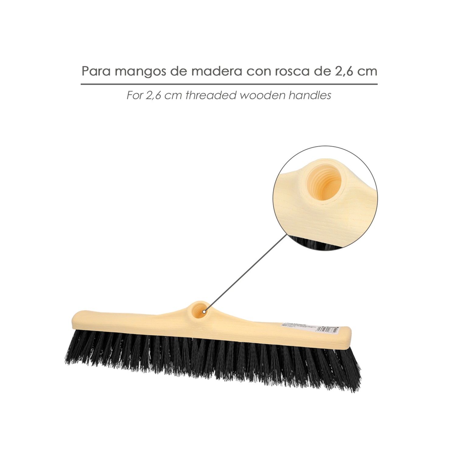 Cepillo Barrendero Industrial Fibra Rigida PVC. Soporte Polipropileno 50 cm. (Sin Mango)