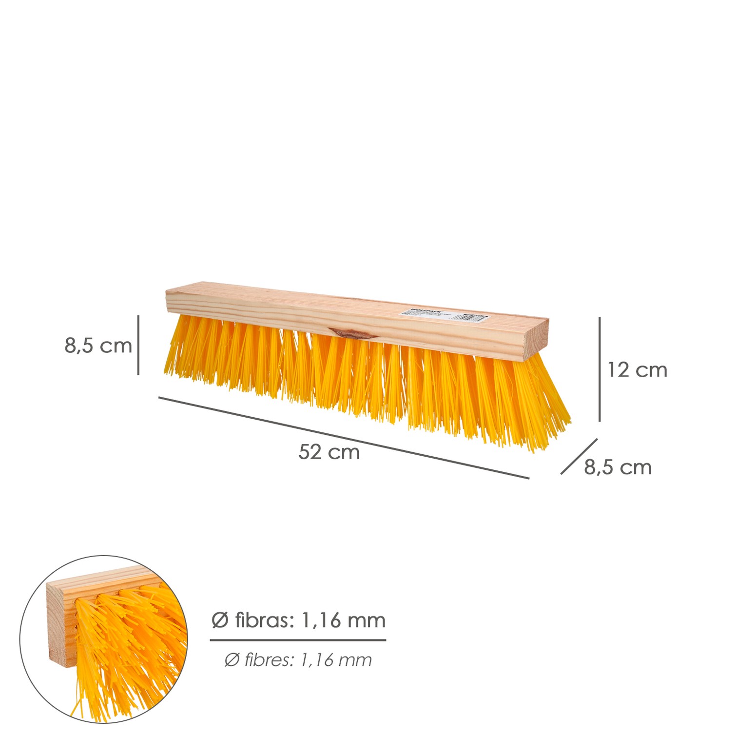 Cepillo Barrendero Industrial Fibra Polipropileno. Soporte Madera 50 cm. (Sin Mango)