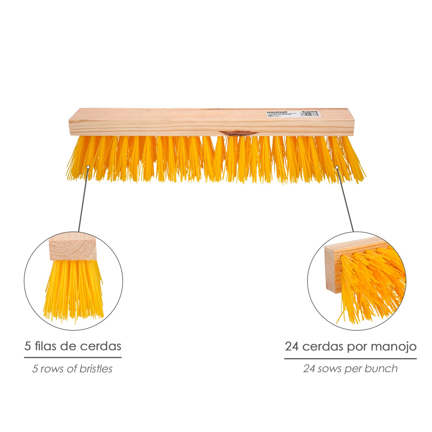 Cepillo Barrendero Industrial Fibra Polipropileno. Soporte Madera 50 cm. (Sin Mango)