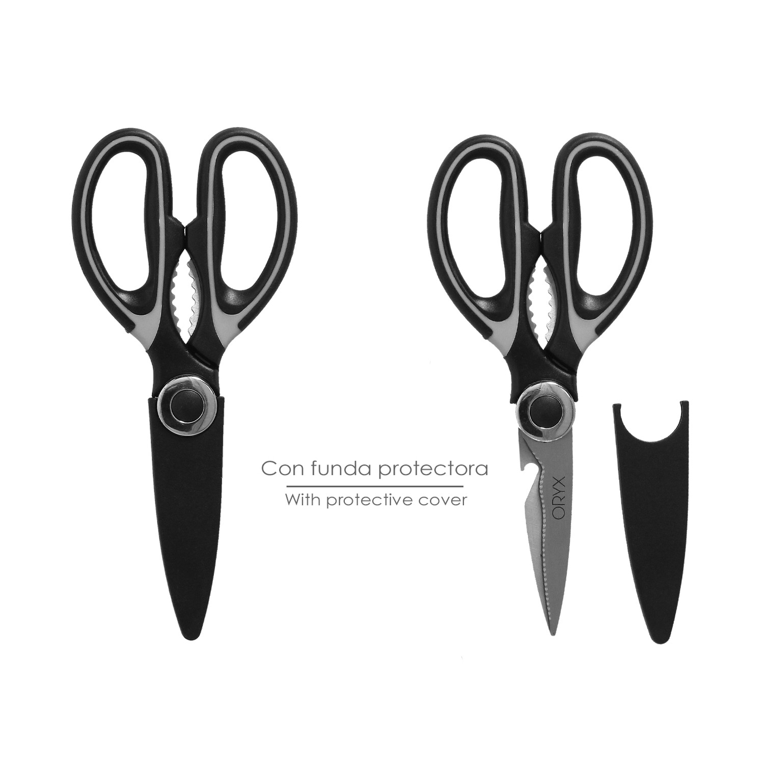Tijeras Cocina Hojas de Acero Inoxidable, Mangos Ergonomicos en TPR Con Funda Protectora