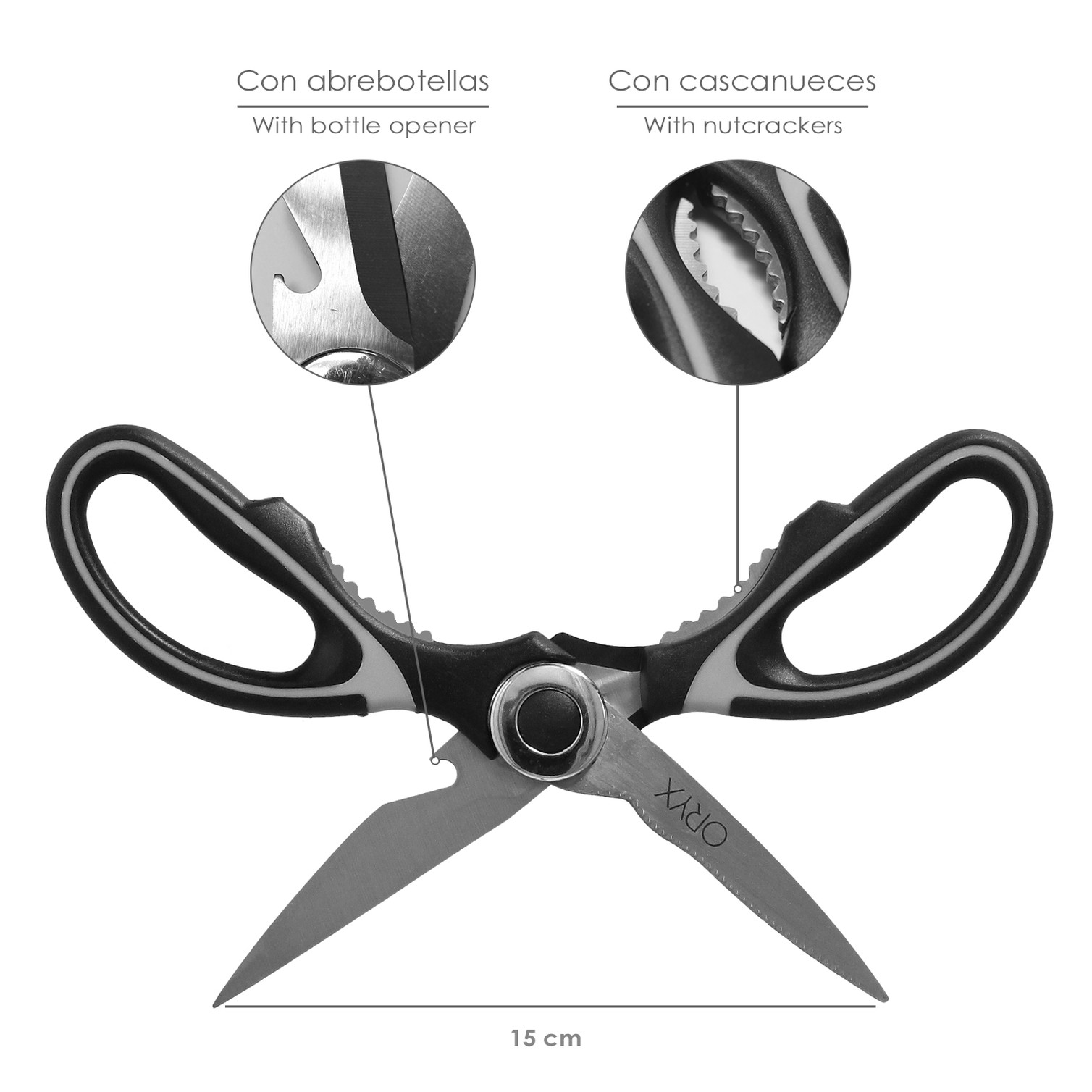 Tijeras Cocina Hojas de Acero Inoxidable, Mangos Ergonomicos en TPR Con Funda Protectora